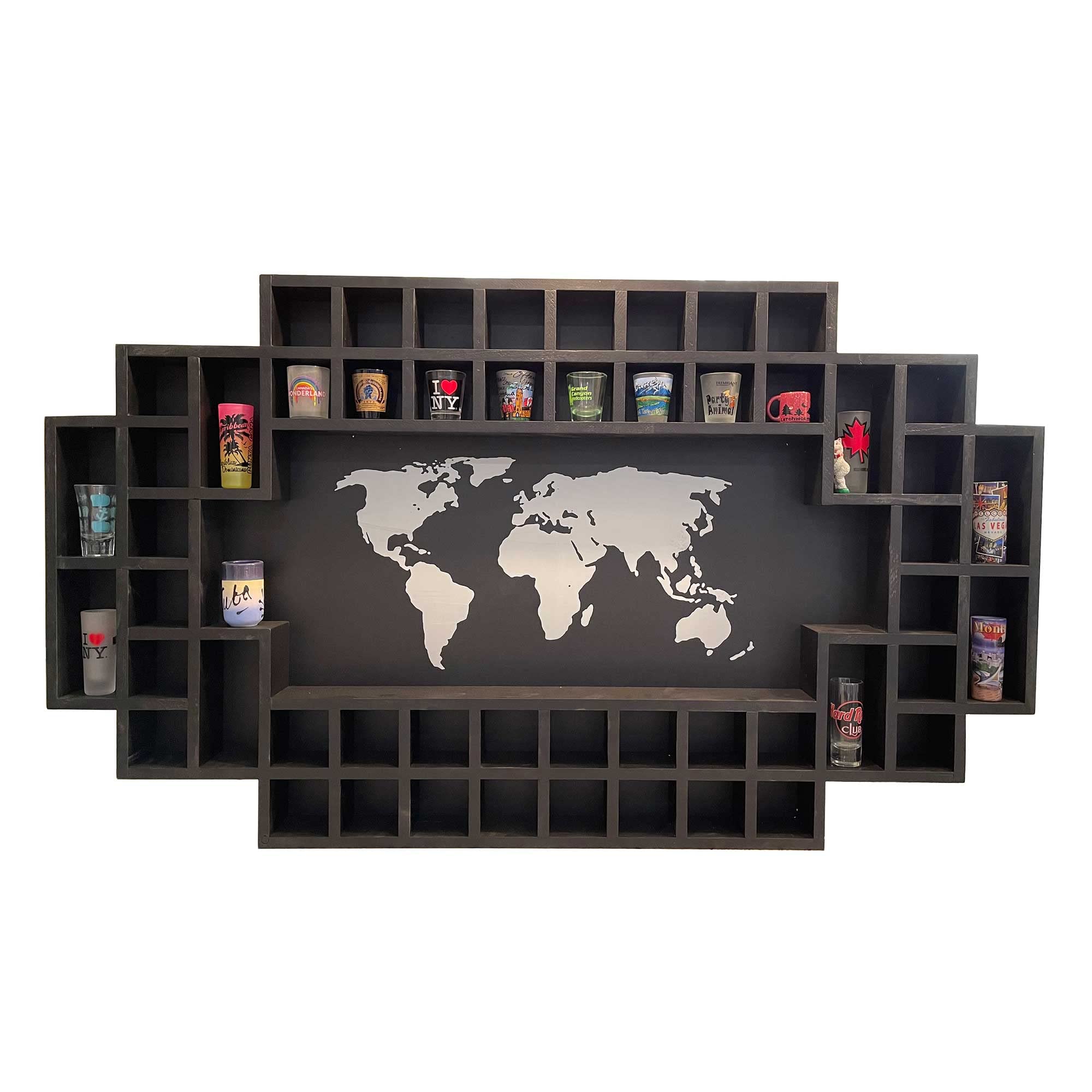 52-Slot World Map Shot Glass Display Shelf - Perfect for Home Bar, Man Cave, or Travel-Themed Decor
