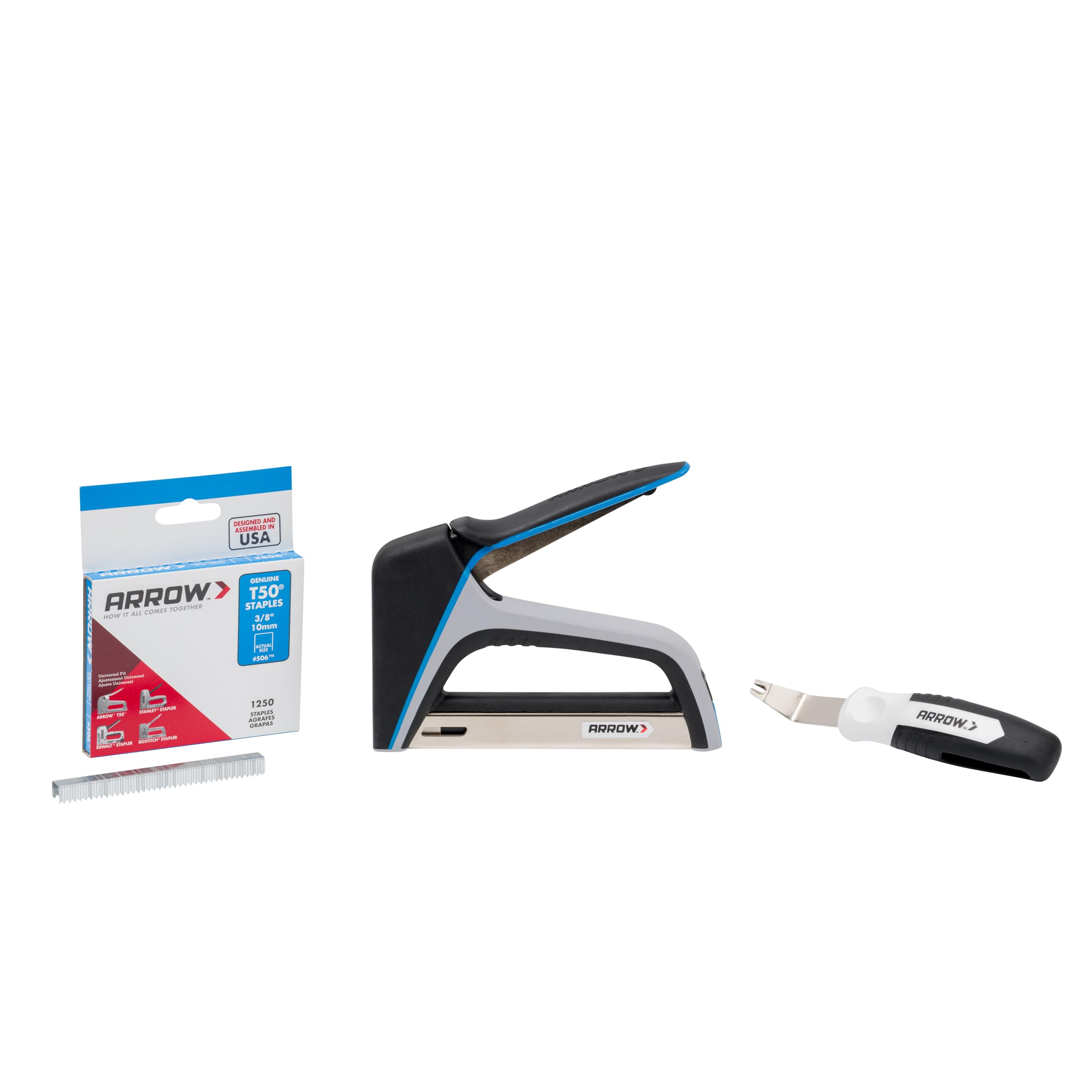 Arrow T50XKIT1000 Heavy Duty Staple Gun Kit with 1,000 Staples & Staple Puller - Professional Staple Gun for Upholstery, Carpentry, DIY Projects - Perfect for Furniture Repair, Home Improvement, and Crafting