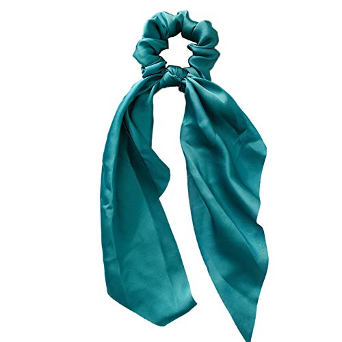 Women's Satin Ribbon Hair Scrunchies - Elegant Bow Ponytail Holders & Hair Ties (Green) - Perfect for School, Work, Parties & Everyday Hair Accessories