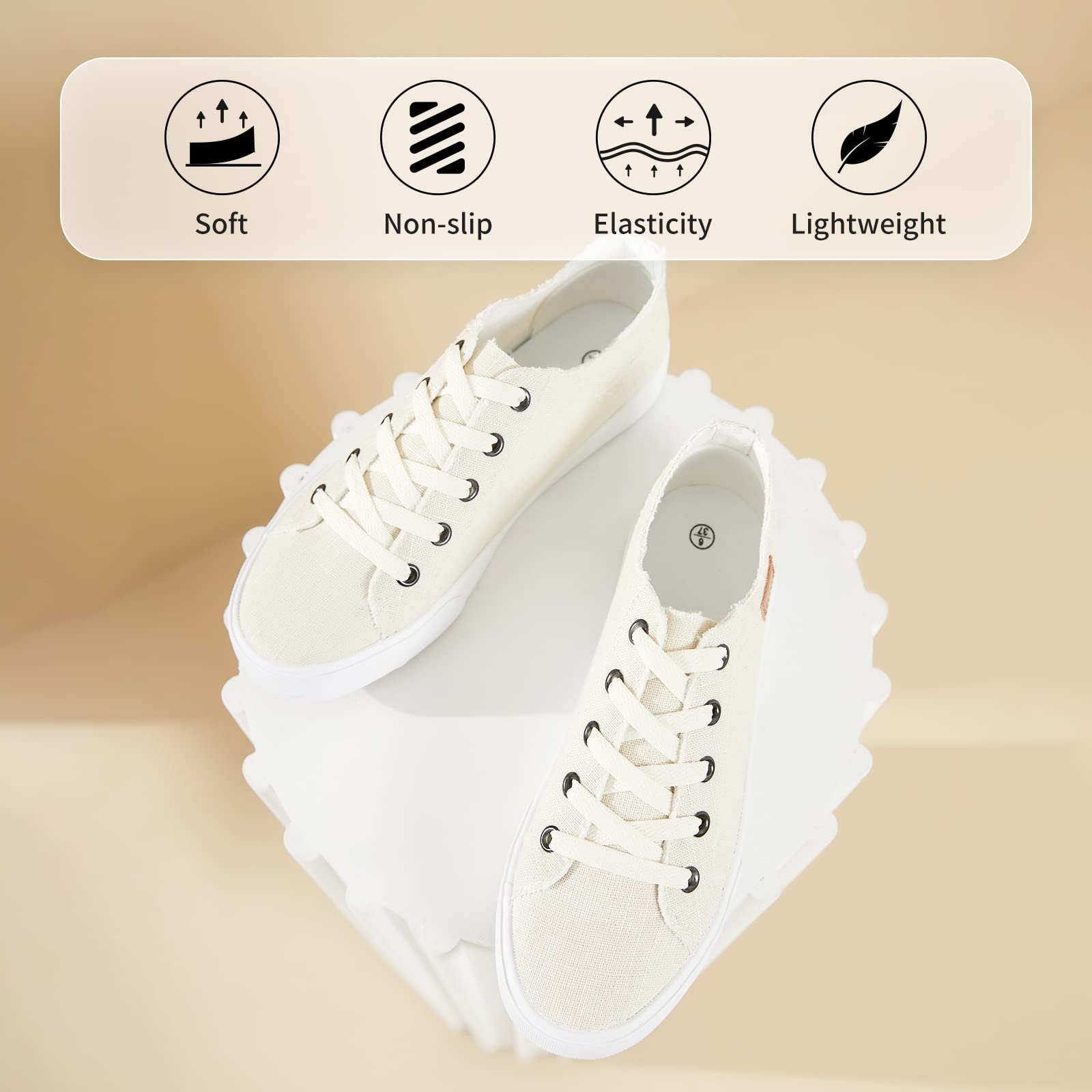 Women's Classic Low Top Canvas Sneakers - Comfortable Lace-Up Casual Shoes for Walking & Everyday Wear | Fashionable & Lightweight for Work, Travel & Outfits