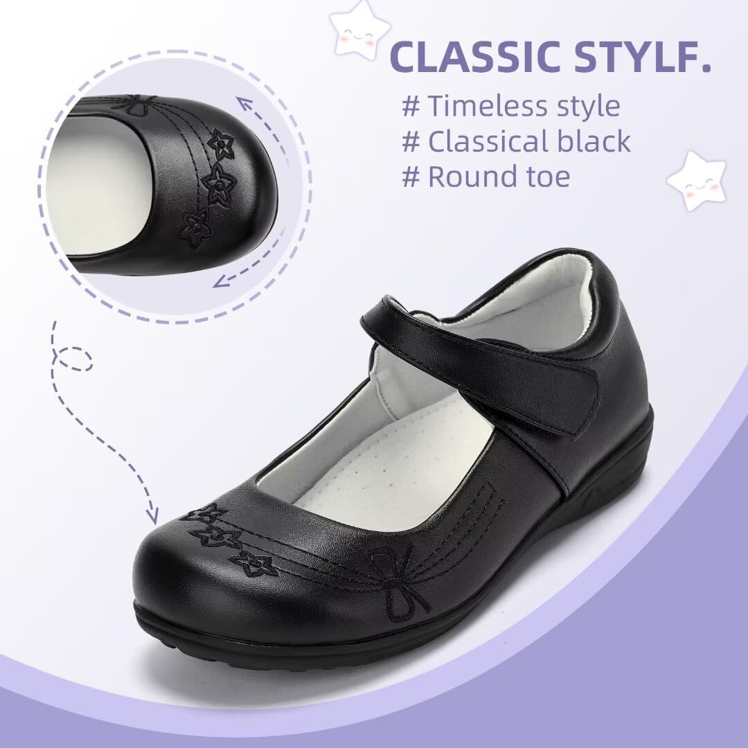 Girls Mary Jane School Shoes - Black Dress Uniform Strap Flats for Toddler & Kids | Perfect for School Uniforms, Church, and Formal Occasions