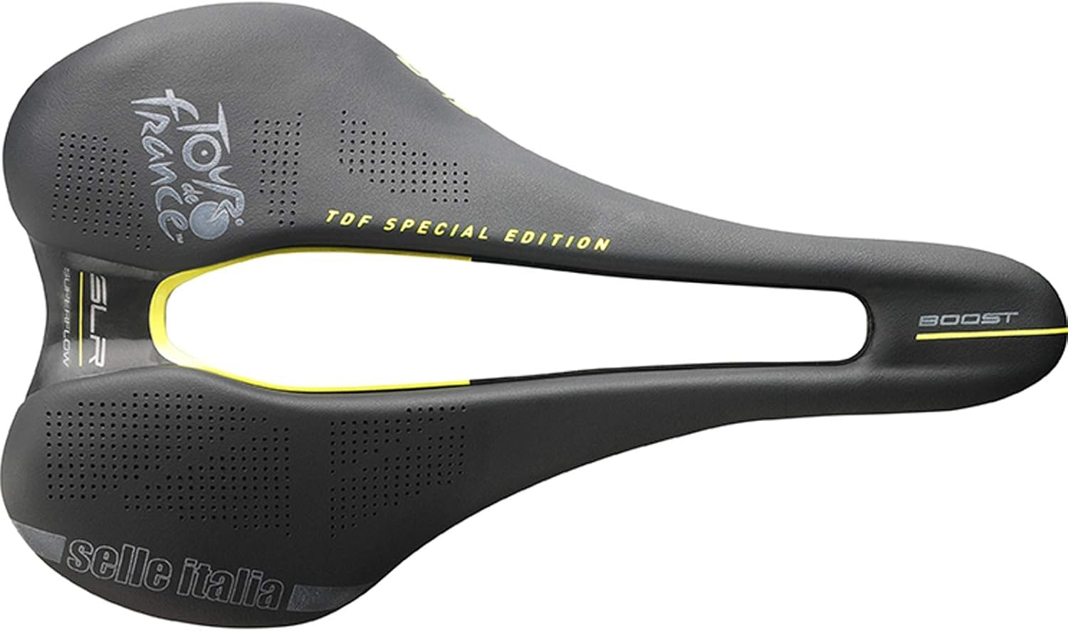 Selle Italia SLR Boost Superflow Tour de France Bike Saddle - Lightweight Carbon Fiber & Nylon Racing Seat for Road Bikes (Yellow, Unisex-Adult) | Perfect for Competitive Cycling & Long-Distance Rides