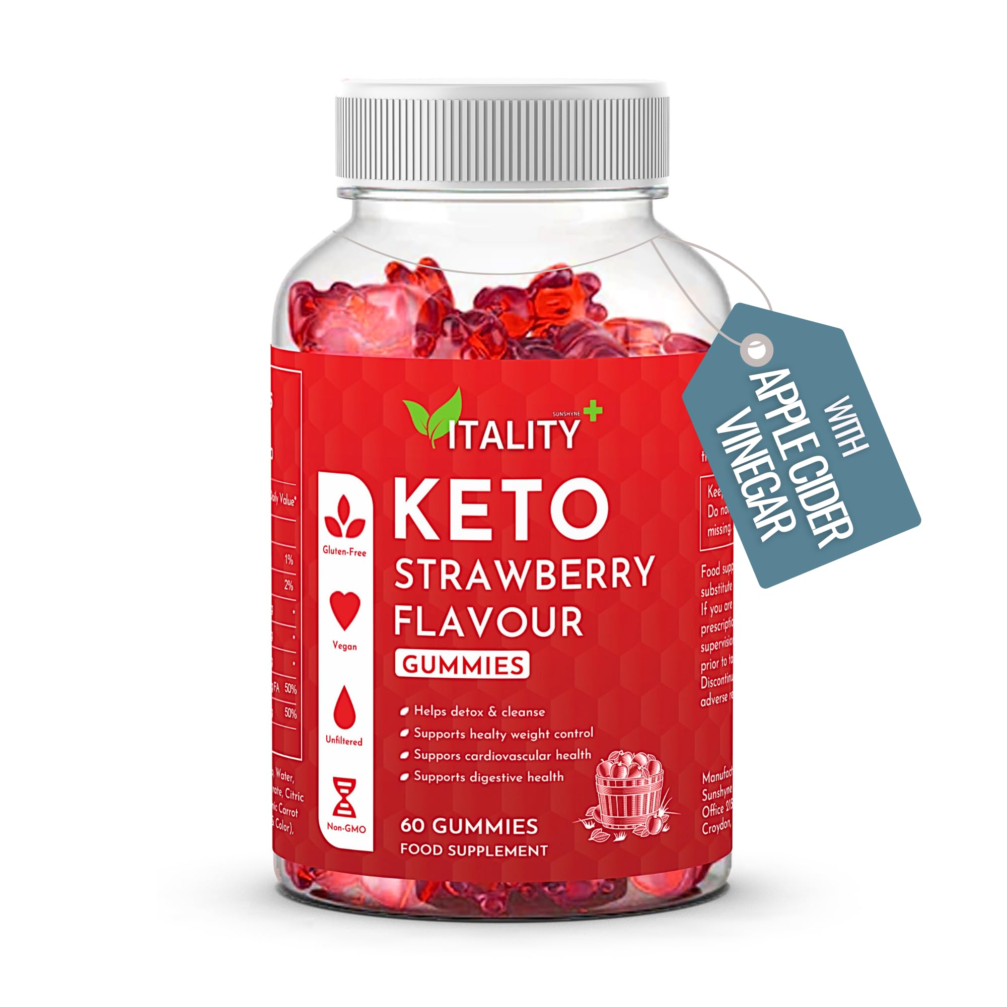 Keto Gummies for Weight Loss - Strawberry Flavor 60 Count | Low Calorie Snack with No Added Sugar | Appetite Control & Energy Booster | Vegan, Gluten Free Supplement | Perfect for On-the-Go Healthy Lifestyle & Ketogenic Diet Support
