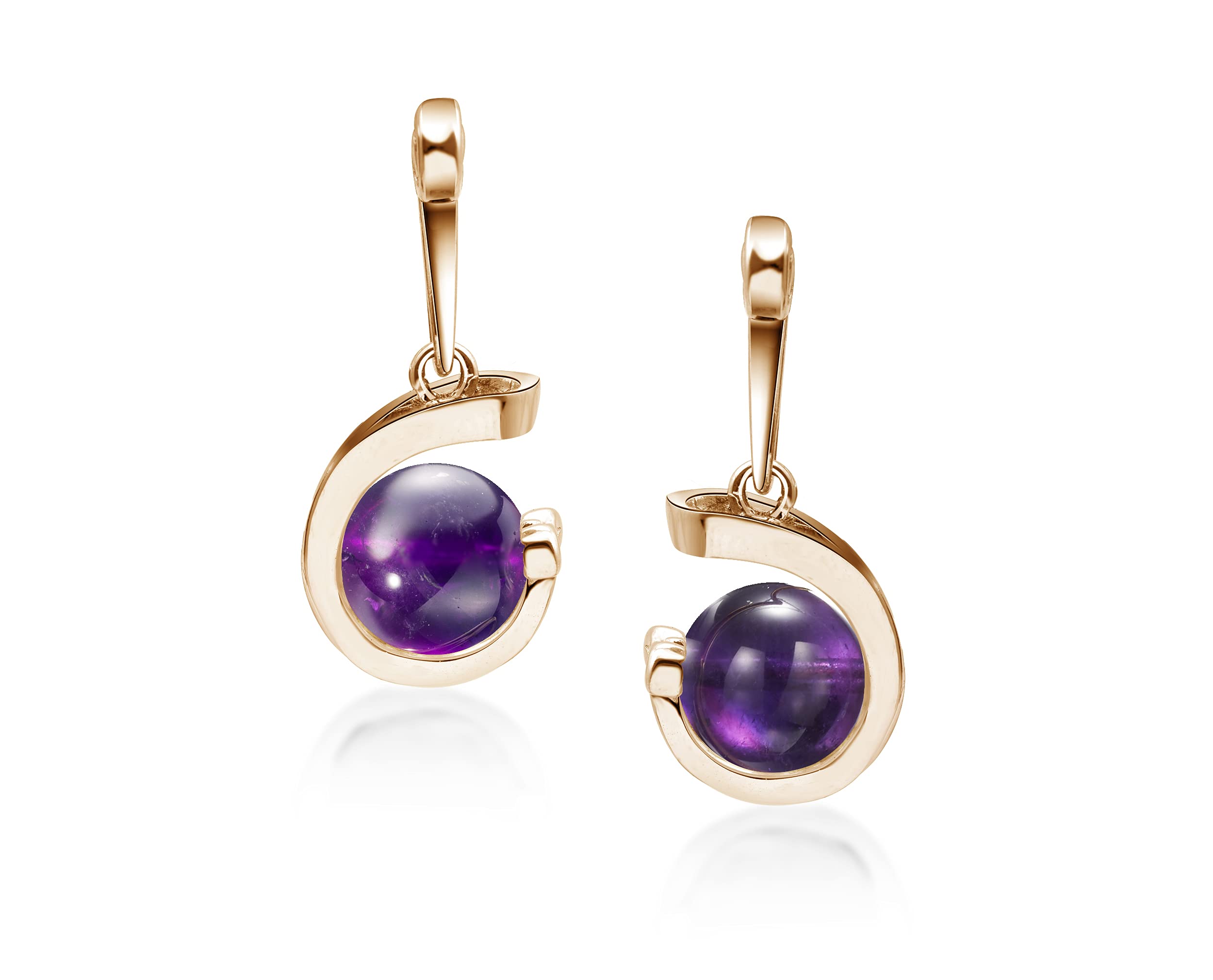 Amethyst Drop Dangle Earrings for Women - February Birthstone Ball Earrings in Simple Gold - Elegant Everyday Jewelry for Work, Party & Gift Giving