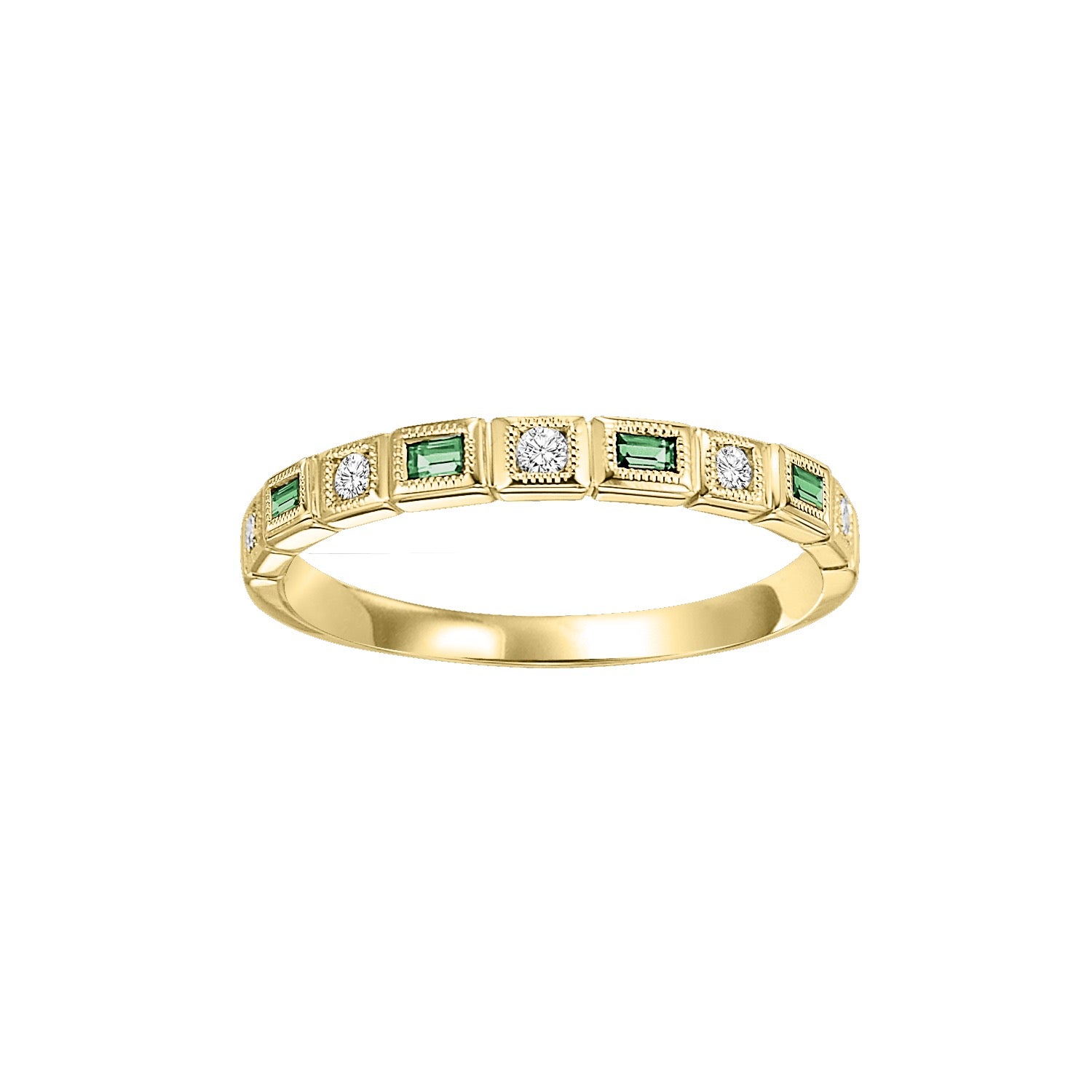 10KT Gold Baguette Stackable Ring-Emerald (May)