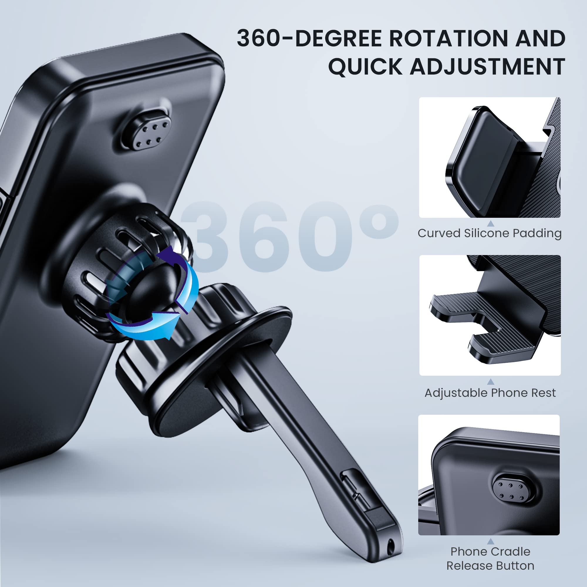 Upgraded Car Phone Holder with Secure Clip - Universal Air Vent Phone Mount for iPhone & Android - Hands-Free Car Accessories for Safe Driving & Navigation