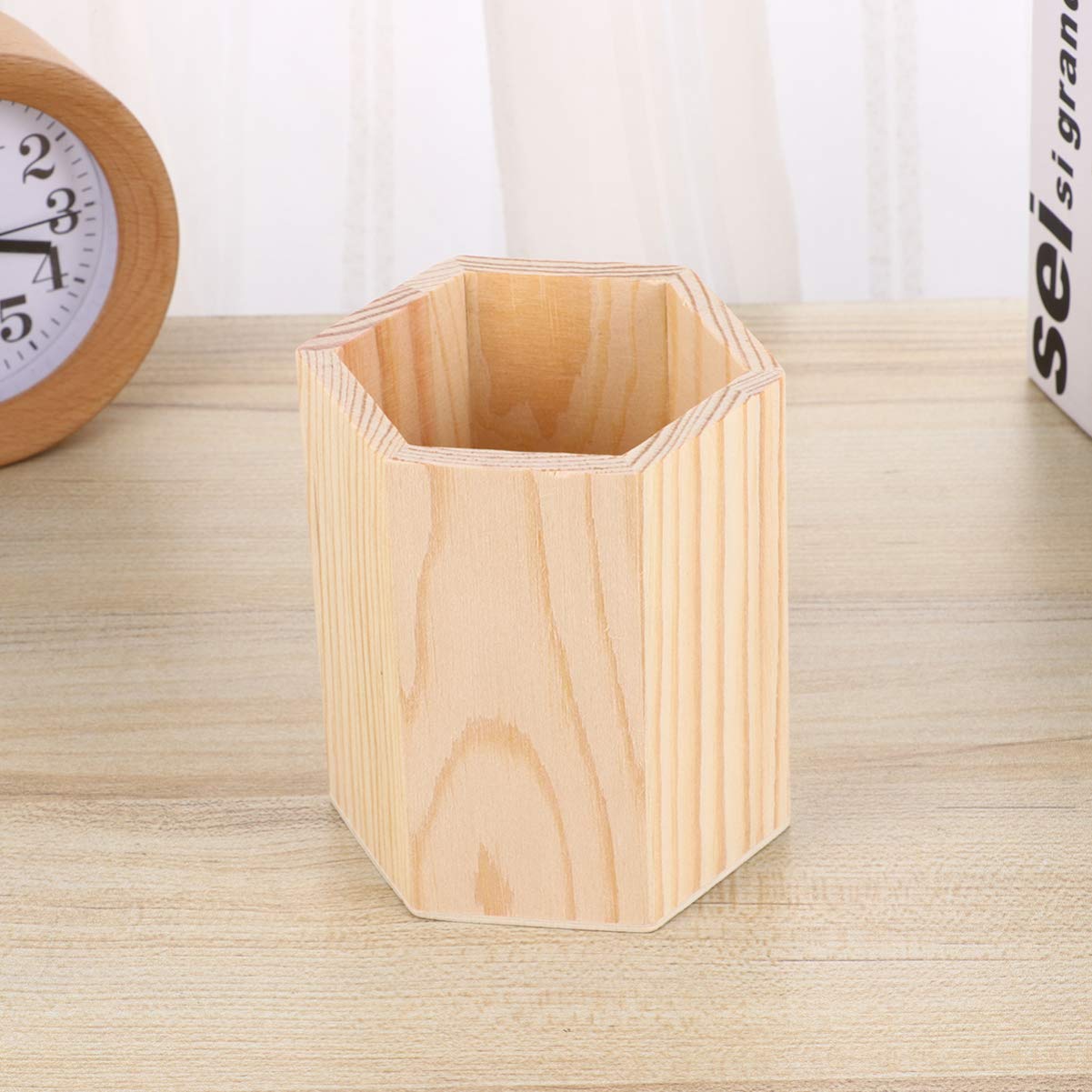Milisten 2-Pack Hexagonal Wooden Pencil & Brush Holder - Multi-Functional Desktop Organizer for Home Office, School, DIY & Art Supplies Storage (Natural Wood)