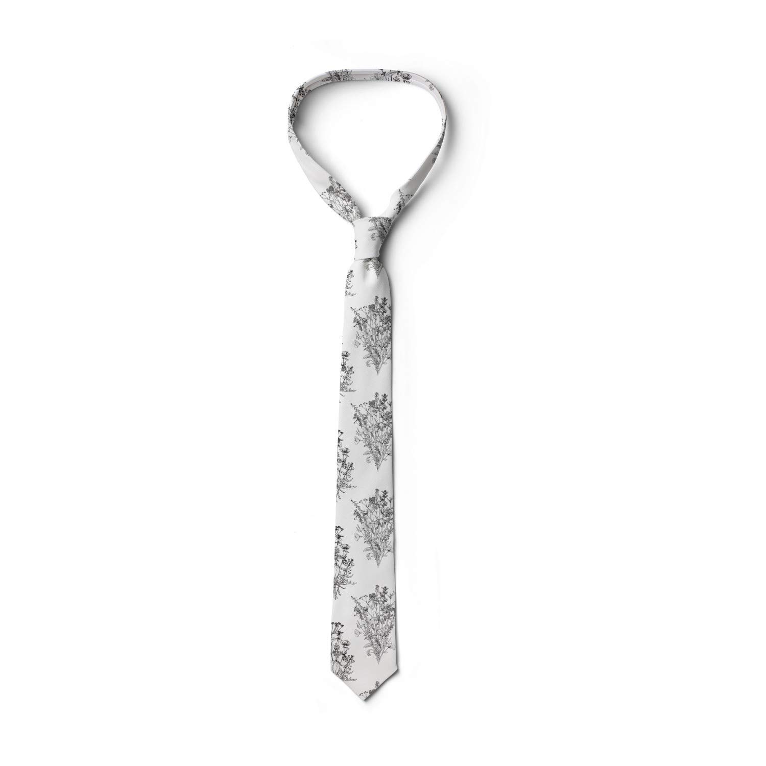 Ambesonne Men's Necktie - Elegant Outline Wild Flowers & Plants Design, 3.7