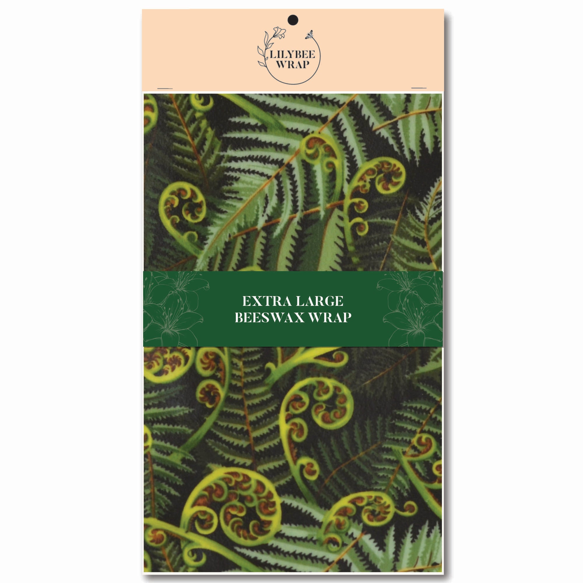 Organic Koru Fronds XL Beeswax Food Wrap - Eco-Friendly Reusable Beeswax Coated Cotton for Sandwich, Cheese & Produce Storage - Perfect for Picnics, Lunch Boxes & Zero Waste Kitchen