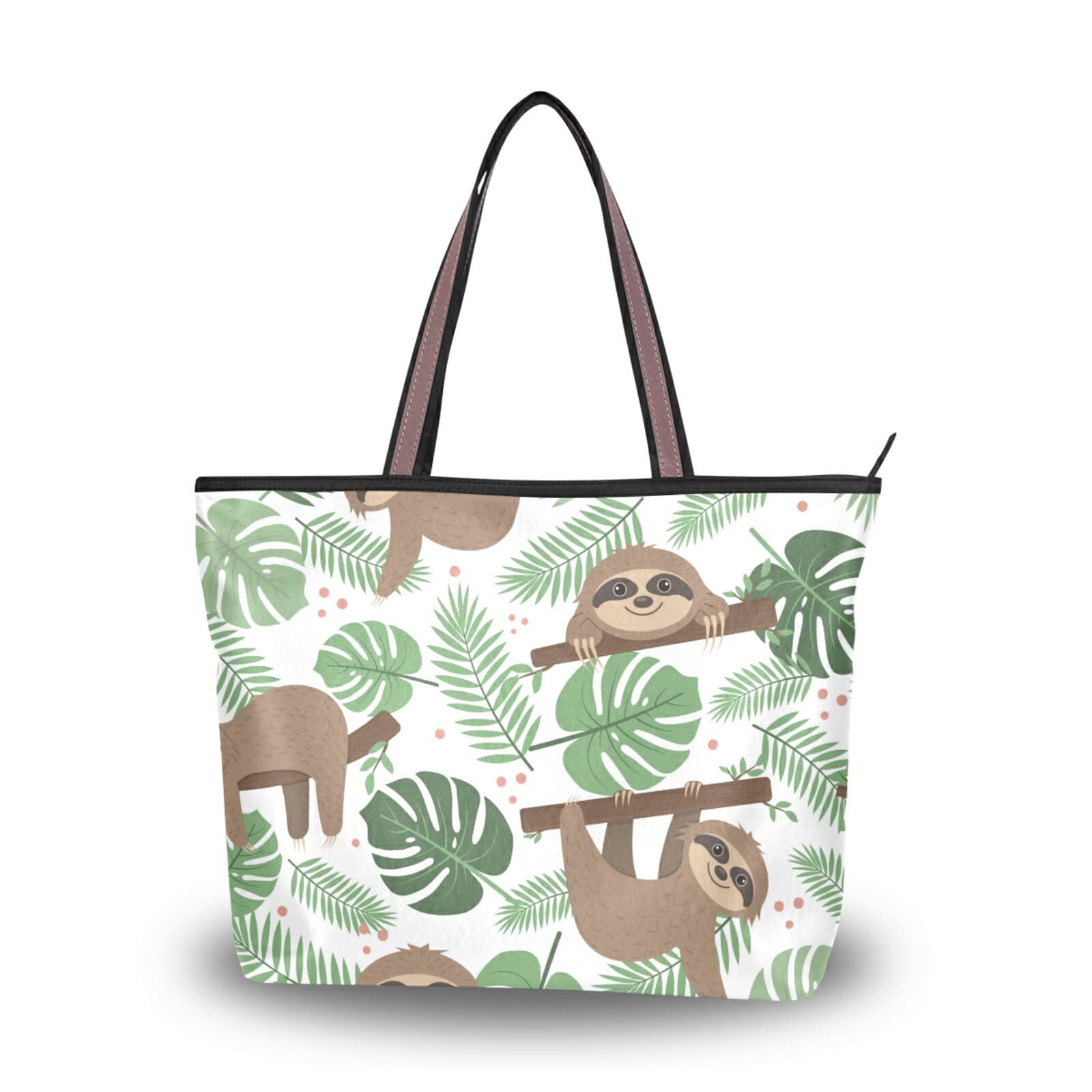 Stylish Tropical Sloth Tote Bag for Women - Large Capacity Zippered Grocery Bag with 2 Size Options | Perfect for Shopping, Beach Trips & Daily Essentials