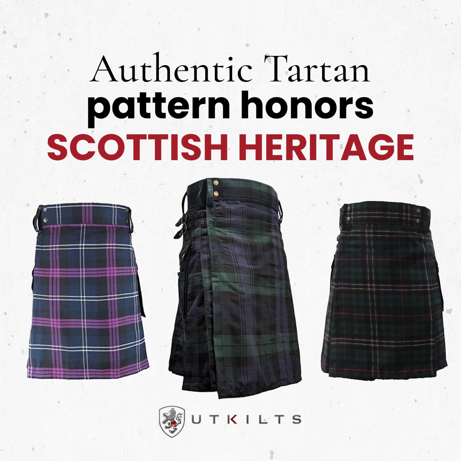 UT Kilts Men's Standard Tartan Utility Kilt - Adjustable Hip Straps | Modern Scottish Tactical Kilt for Everyday Wear | Perfect for Highland Games, Renaissance Fairs & Casual Outfits