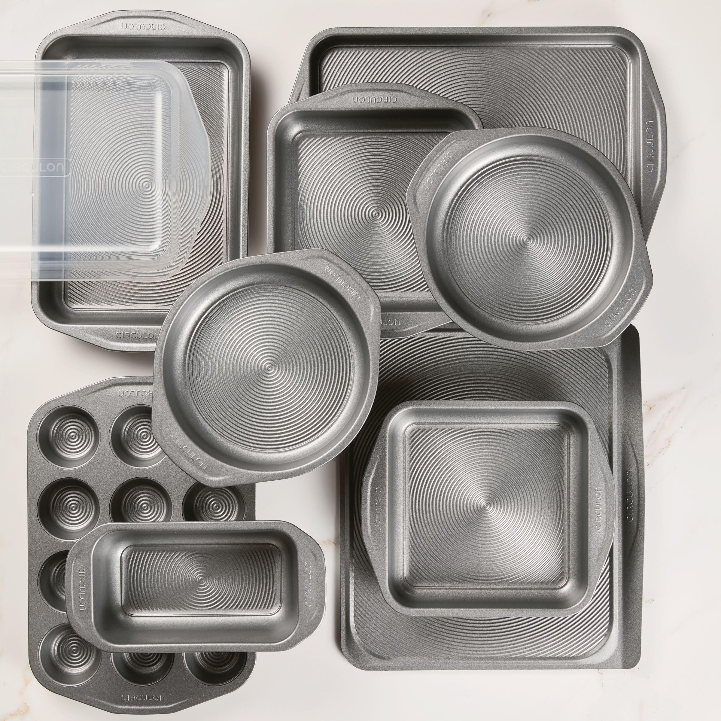 Circulon Total Nonstick 10-Piece Bakeware Set - Gray - Includes Bread Pan, Cookie Sheet, Baking Pan, Cake Pan & Muffin Pan - Perfect for Baking Cookies, Cakes, Bread & Cupcakes at Home