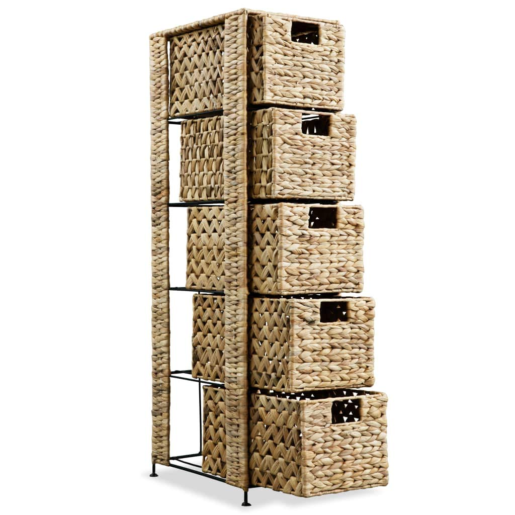 Water Hyacinth Floor Storage Cabinet - 5 Basket Bathroom Organizer with Shelves, 10