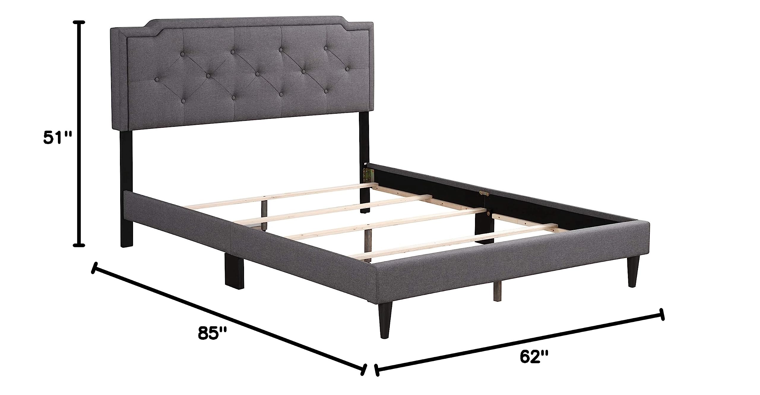 Glory Furniture DEB Queen Size Bed Frame with Headboard - Modern Gray Upholstered Platform Bed for Bedroom, Guest Room, or Dorm