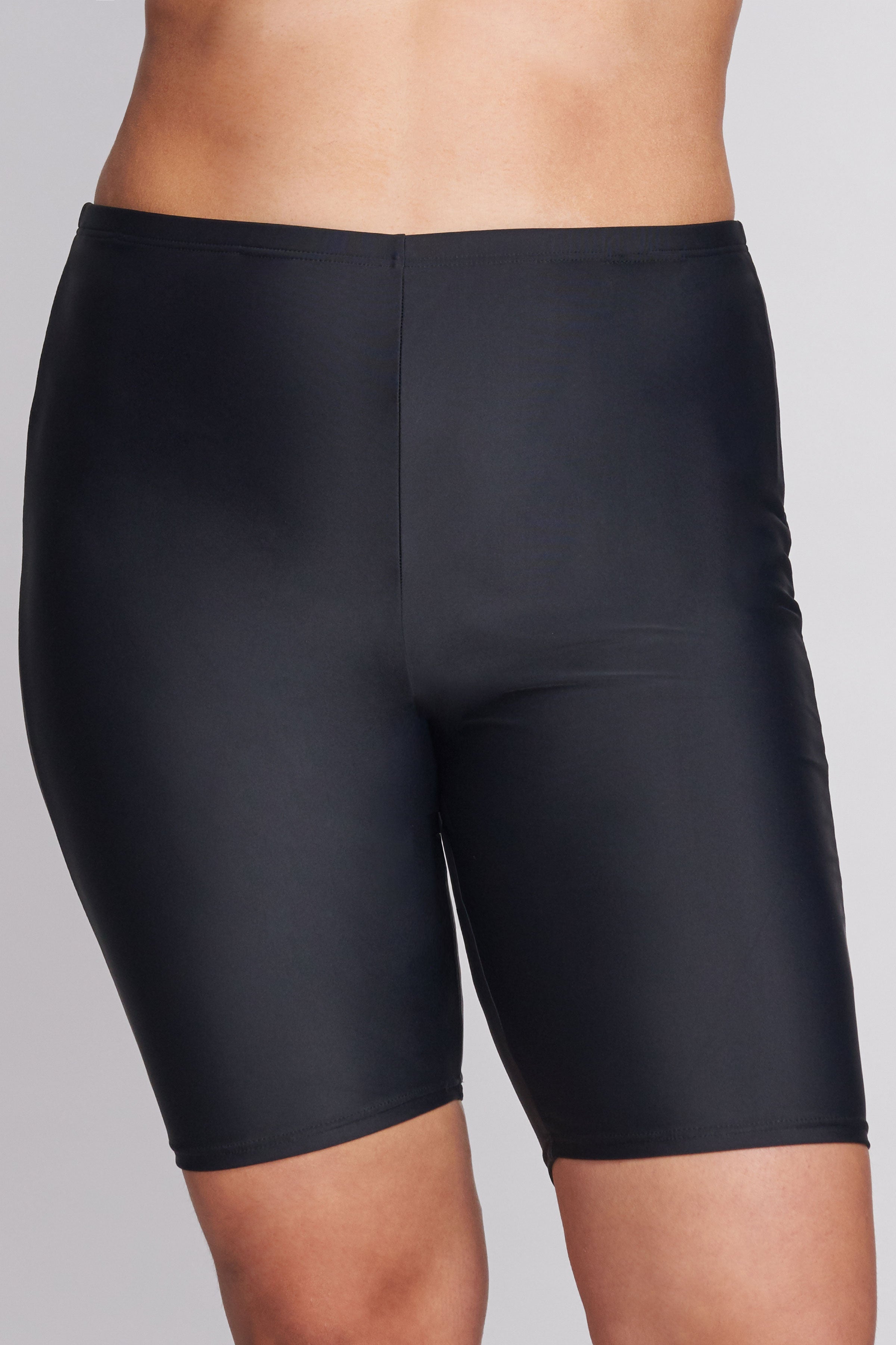 Plus Size Long Length Capri Swim Shorts for Women - Solid Black - Comfortable Beachwear for Swimming, Surfing & Water Sports