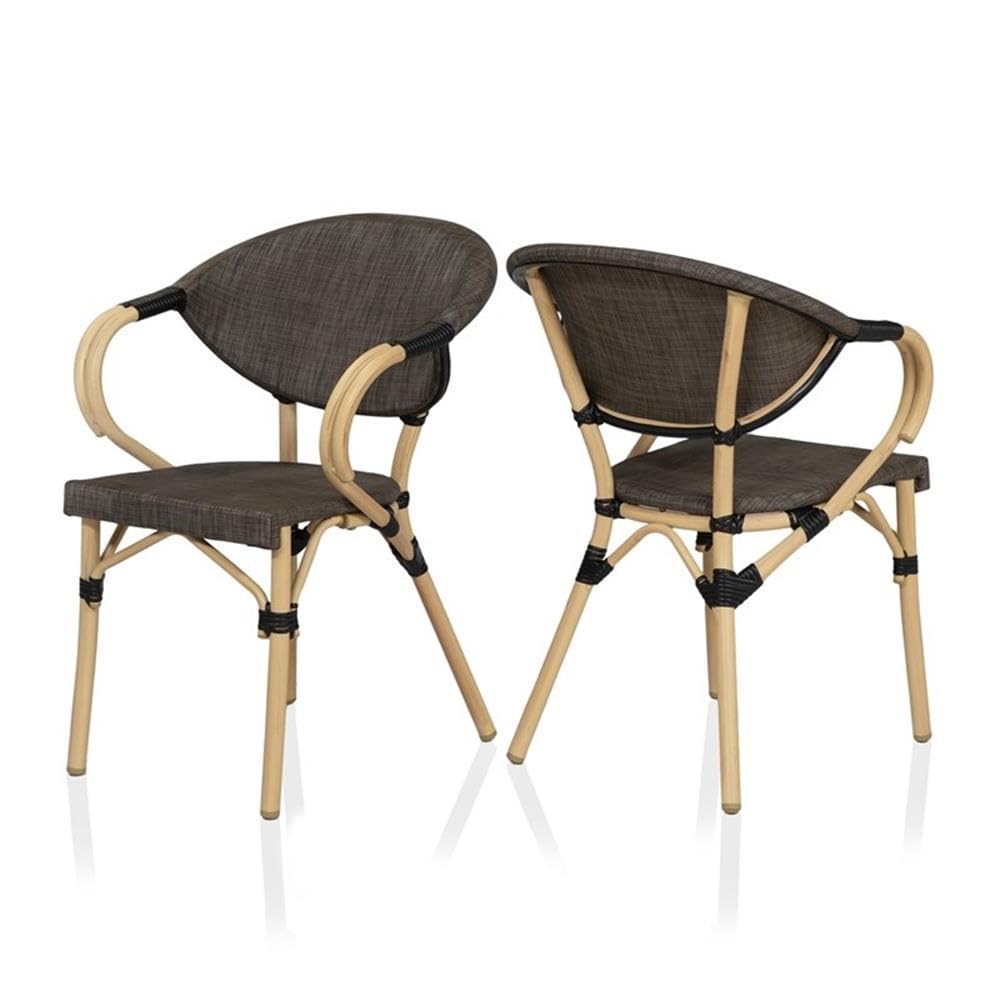 Furniture of America Borda Aluminum Patio Arm Chair Set of 2 - Brown Outdoor Patio Furniture for Garden, Poolside, Deck & Backyard Relaxation