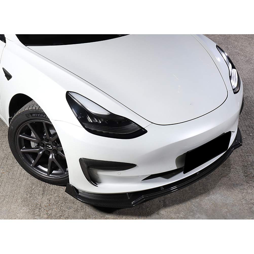 NINTE ABS Painted Carbon Fiber Front Bumper Lip Spoiler for 2016-2022 Tesla Model 3 (3-Piece Set) - Enhance Style & Aerodynamics for Sporty Look