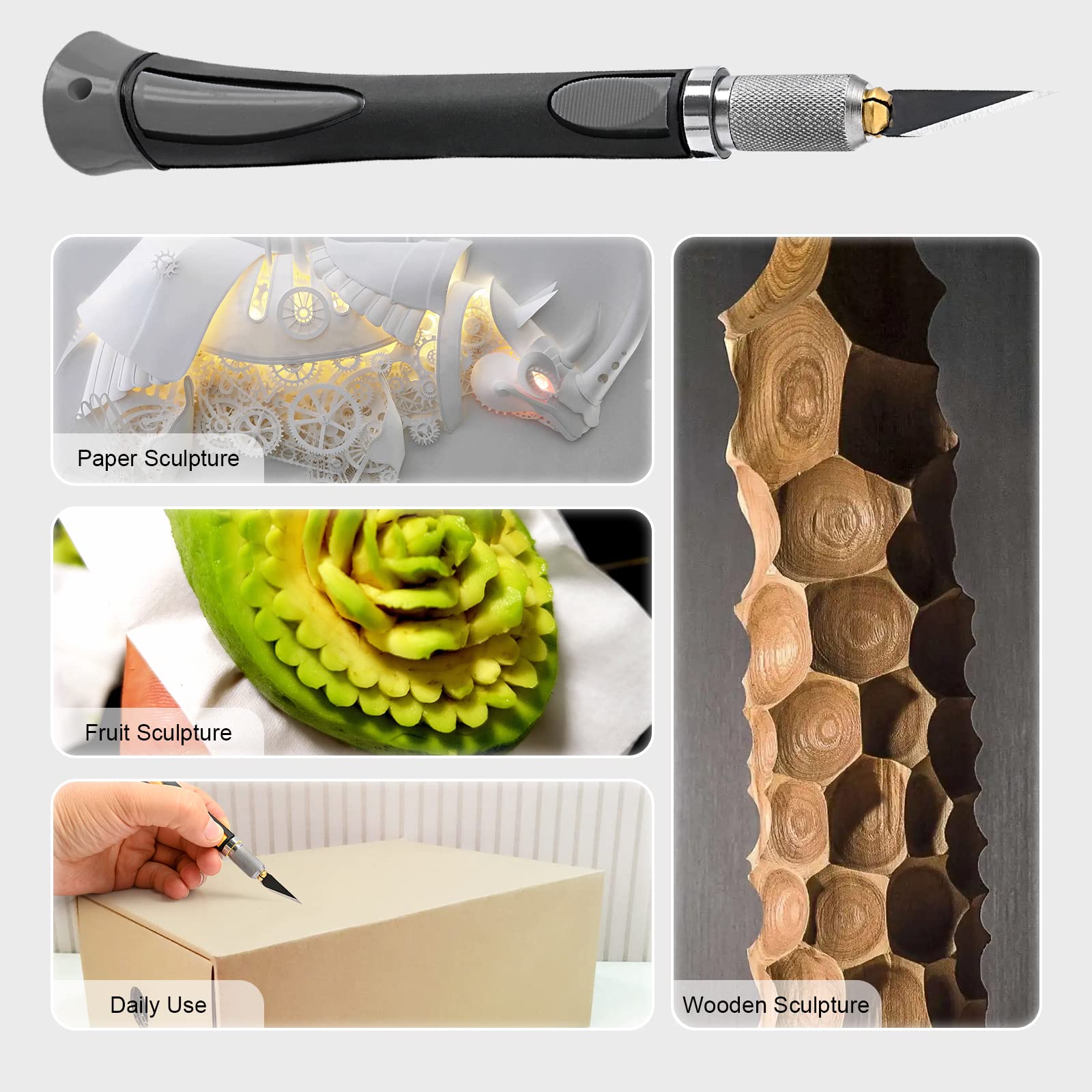 FOSHIO 2 Pack Precision Craft Knife Set with 20 Replacement Blades - Ergonomic Non-Slip Handle & Protective Cover - Perfect for Art, Scrapbooking, Stenciling, DIY Projects & Model Making (Grey)