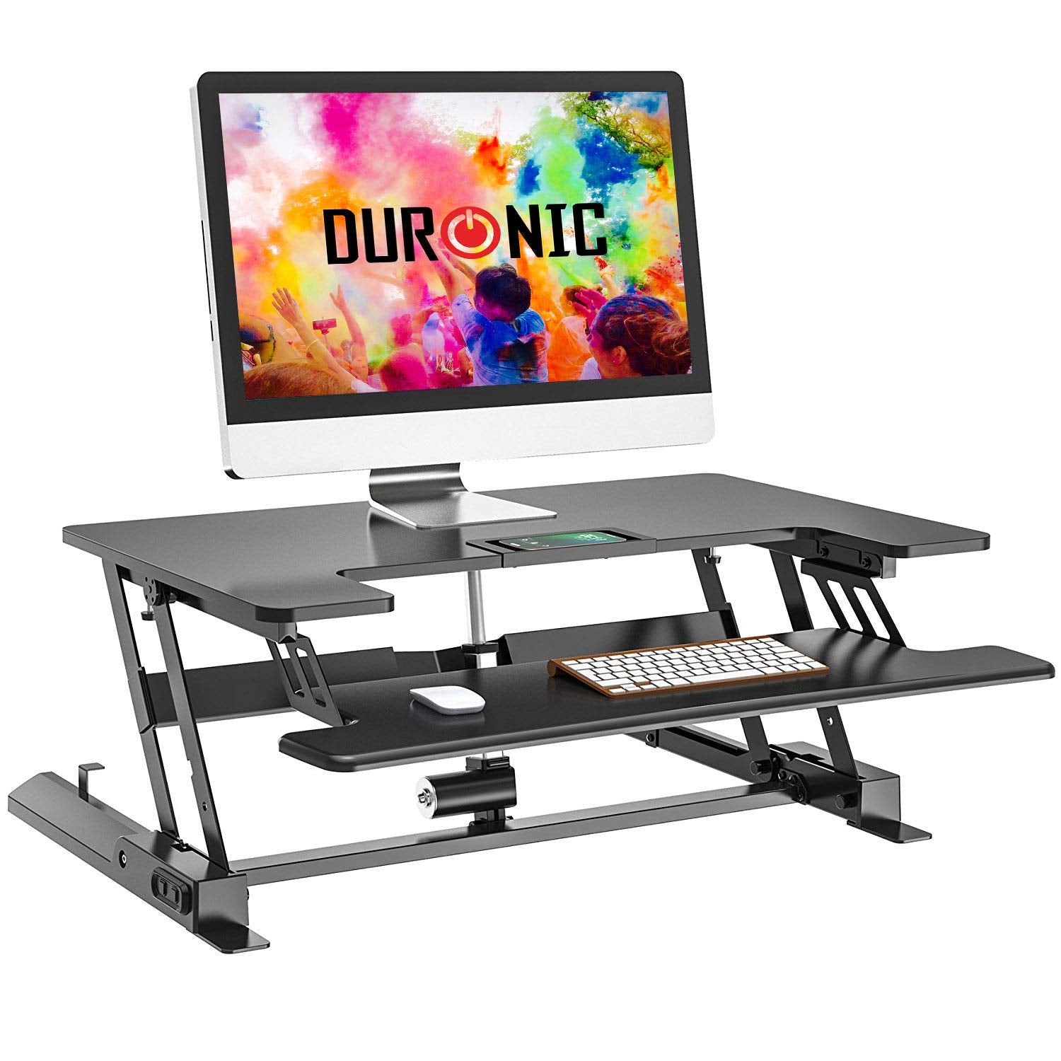 Duronic DM05D7 Electric Height Adjustable Standing Desk - 92x55cm Ergonomic Workstation for Home Office | Sit Stand Converter for Computer, Laptop & Monitor (18-41cm Height Range) | Perfect for Remote Work, Gaming Setup & Small Spaces