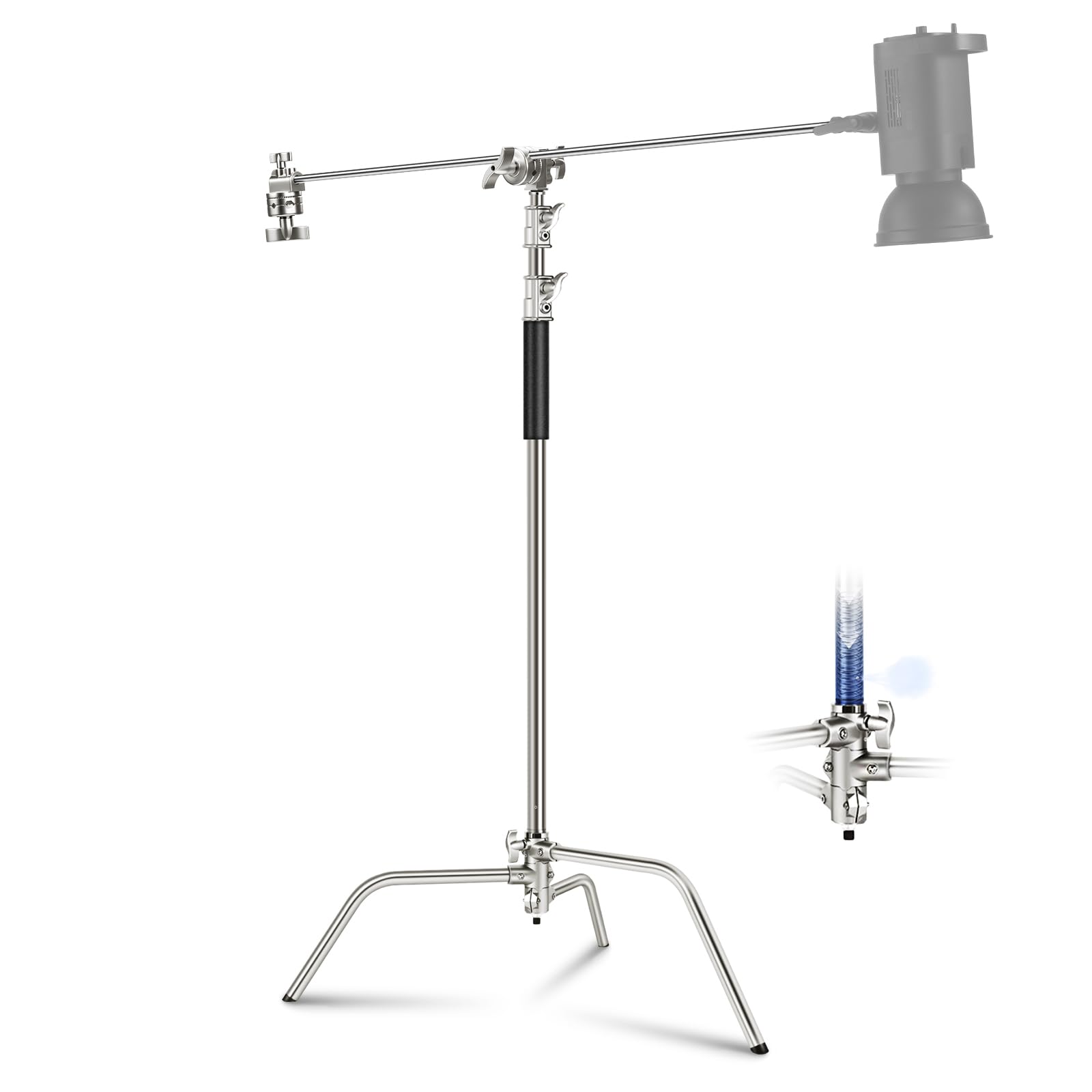 NEEWER Professional C Stand with Boom Arm - 100% Stainless Steel Heavy Duty Photography Light Stand, 10.8ft Max Height with Air Cushion & 4.2ft Holding Arm for Studio Lighting, Softbox, Reflector - Perfect for Photography Studios, Video Production, and Film Sets