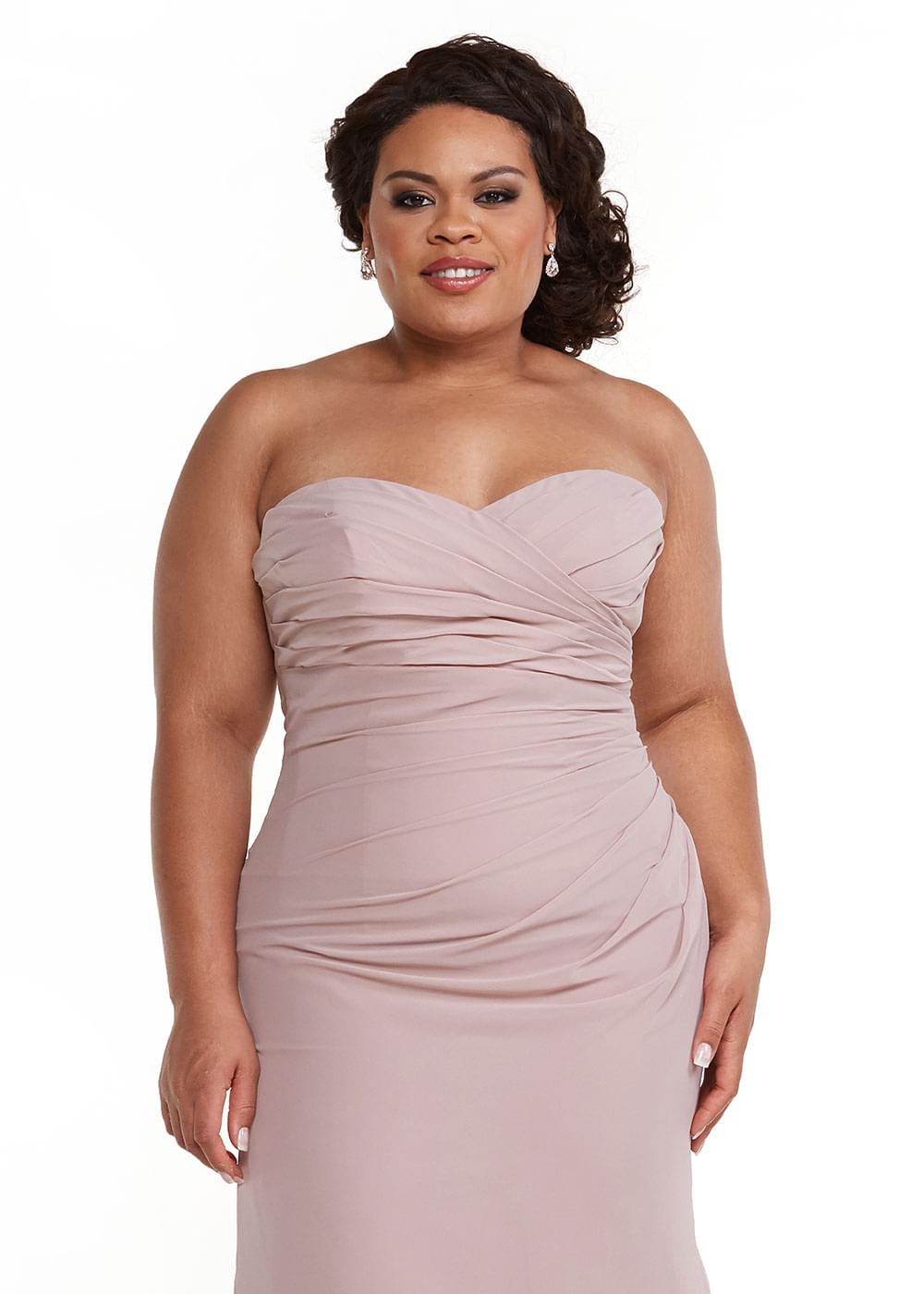 Elegant Strapless Ruched Bodice Lace Back Sheath Chiffon Bridesmaid Dress - Perfect for Weddings, Formal Events & Special Occasions