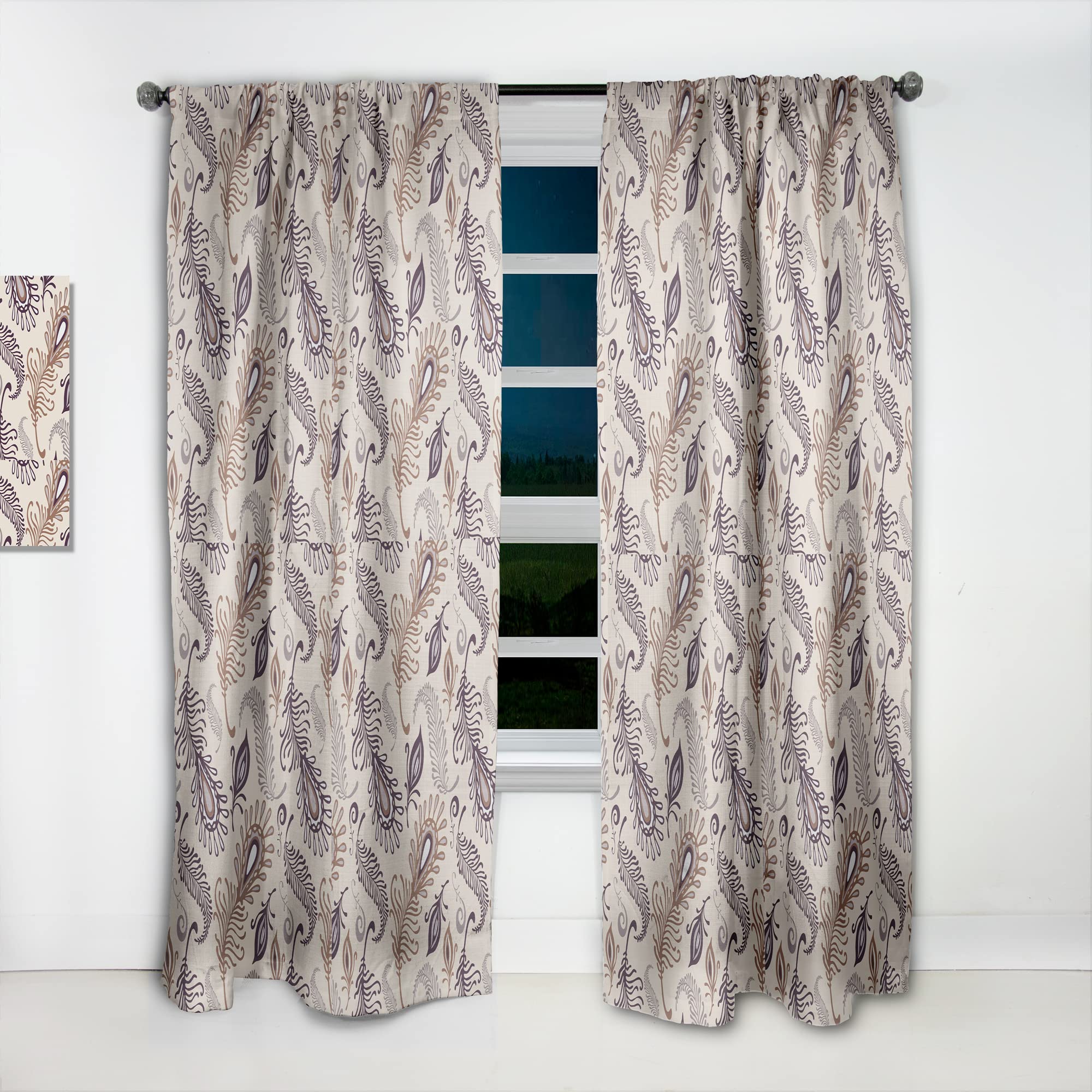 DesignQ Thermal Insulated Curtains - Elegant Feather Pattern Window Drapes for Bedroom & Living Room (52x120, Single Panel) - Perfect for Home Decor, Light Blocking & Energy Saving
