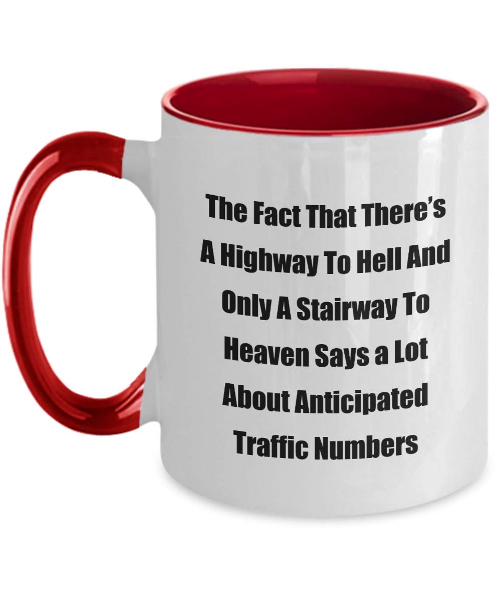 Funny Highway to Hell Coffee Mug - 11oz Red Two-Tone Ceramic Cup for Office, Home & Gifts | Humorous Saying Mug for Coffee Lovers