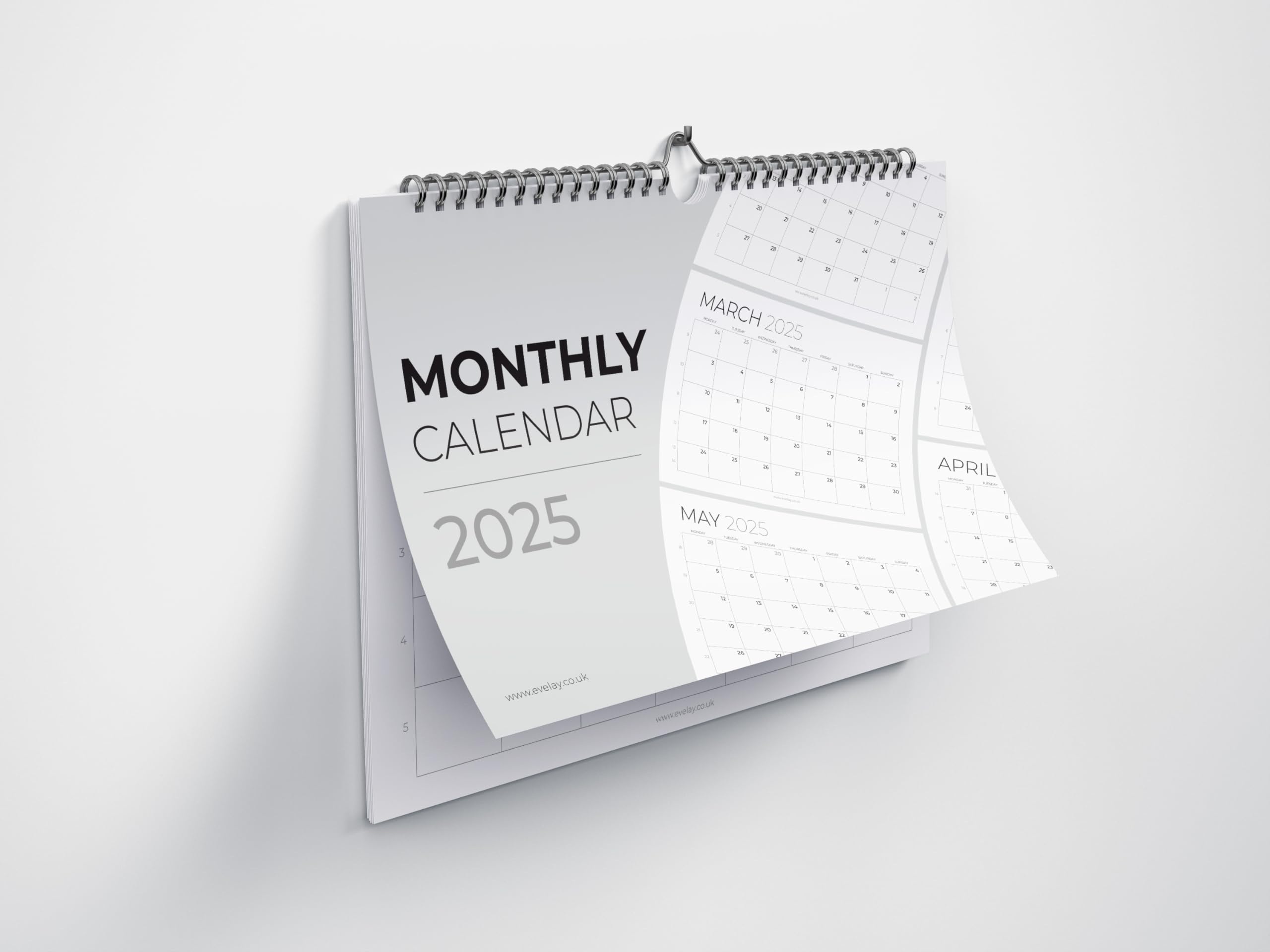 2025 Spiral Bound Wall Calendar - A4 Landscape Monthly Planner for Home, Office & School | Evelay White Organizer | Perfect for Family Schedules, Work Deadlines & Academic Planning