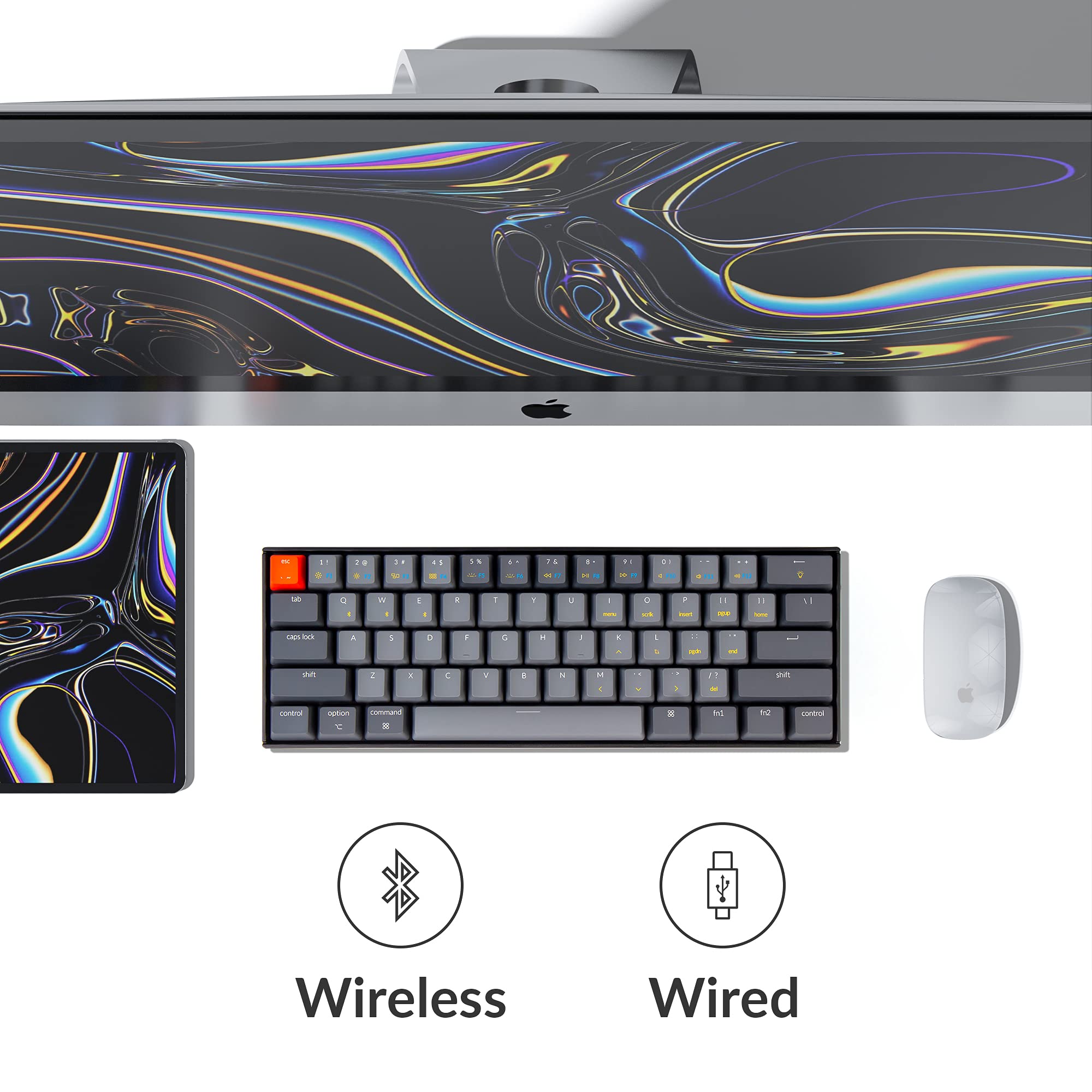 Keychron K12 60% Compact Mechanical Keyboard - Hot-Swappable Gateron G Pro Brown Switches, Bluetooth 5.1/USB Wired, White LED Backlit, 61-Key Layout for Mac & Windows - Perfect for Office Work, Gaming & Programming