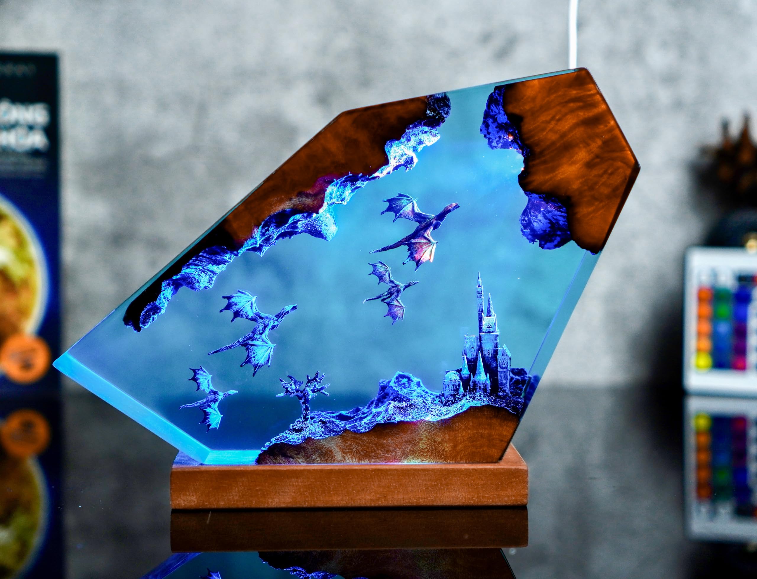 Fire Dragon and Ice Dragon Resin Night Light - 3D Dragon LED Lamp for Home Decor, Bedroom, Living Room - Unique Anniversary Gift for Men & Women (XL 19.8x25.4cm) - Perfect for Fantasy Themed Rooms, Gaming Setups & Meditation Spaces