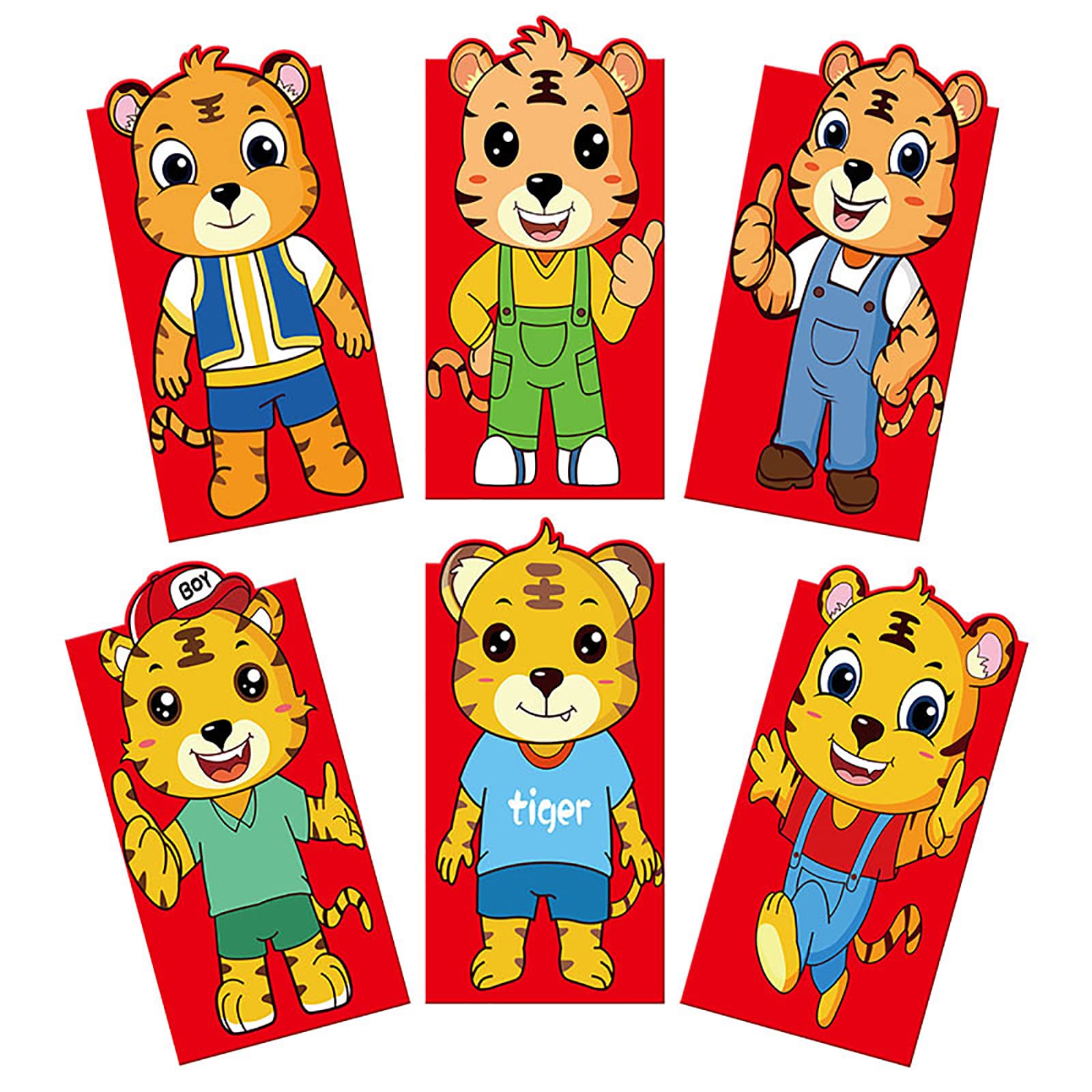 TBoxBo 6 PCS 2022 Chinese New Year Tiger Red Envelopes - Lucky Money Packets for Spring Festival, Wedding, Birthday Gifts | Traditional Hong Bao for Lunar New Year Celebrations, Party Favors & Cash Gifts