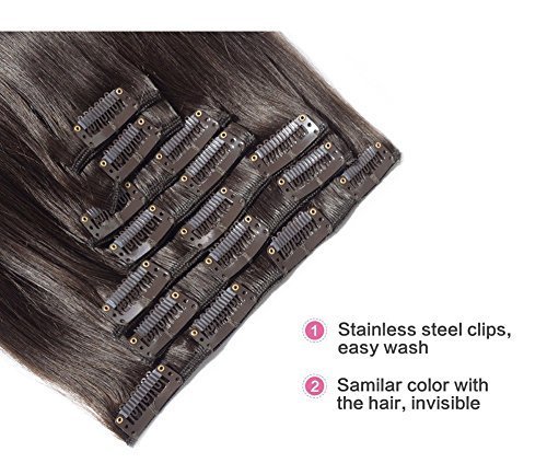 Confidence Clip In Human Hair Extensions 20 Inch Dark Brown - 100g Real Hair Weft for Women - Perfect for Volume, Length & Styling - Great for Parties, Weddings & Everyday Wear