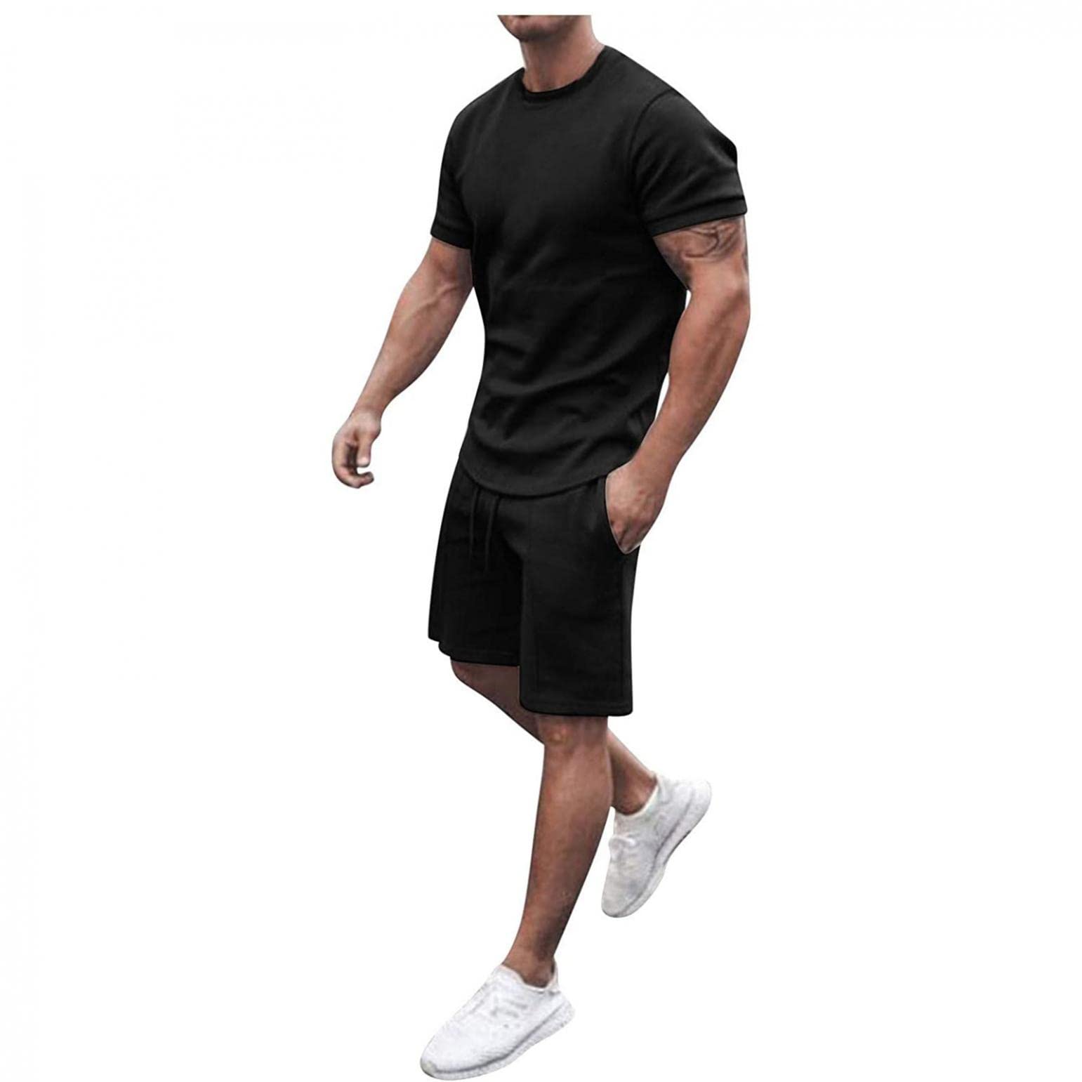 Men's 2-Piece Sport Outfit - Solid O-Neck Short Sleeve T-Shirt & Sweatpants Set | Gym, Lounge & Casual Wear