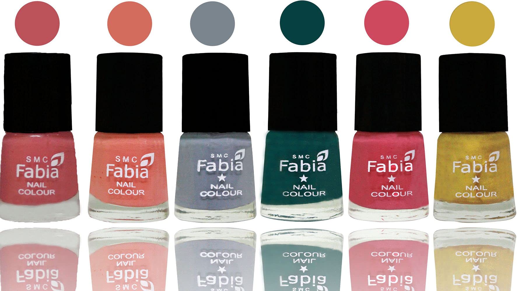 SMC Fabia Shine Bright Glossy Nail Polish Set - 6 Vibrant Colors (02849) | Long-Lasting Nail Paint for Manicure, Pedicure & Nail Art | Perfect for Parties, Weddings & Everyday Wear