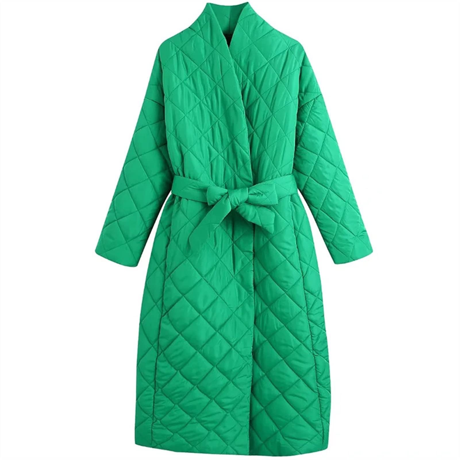 A+TTXH+L Women's Winter Down Jacket - Warm Thick Padded Long Parka with Belt, Loose Fit (Green, Size Large) | Cold Weather Coat for Outdoor Activities, Travel & Daily Wear