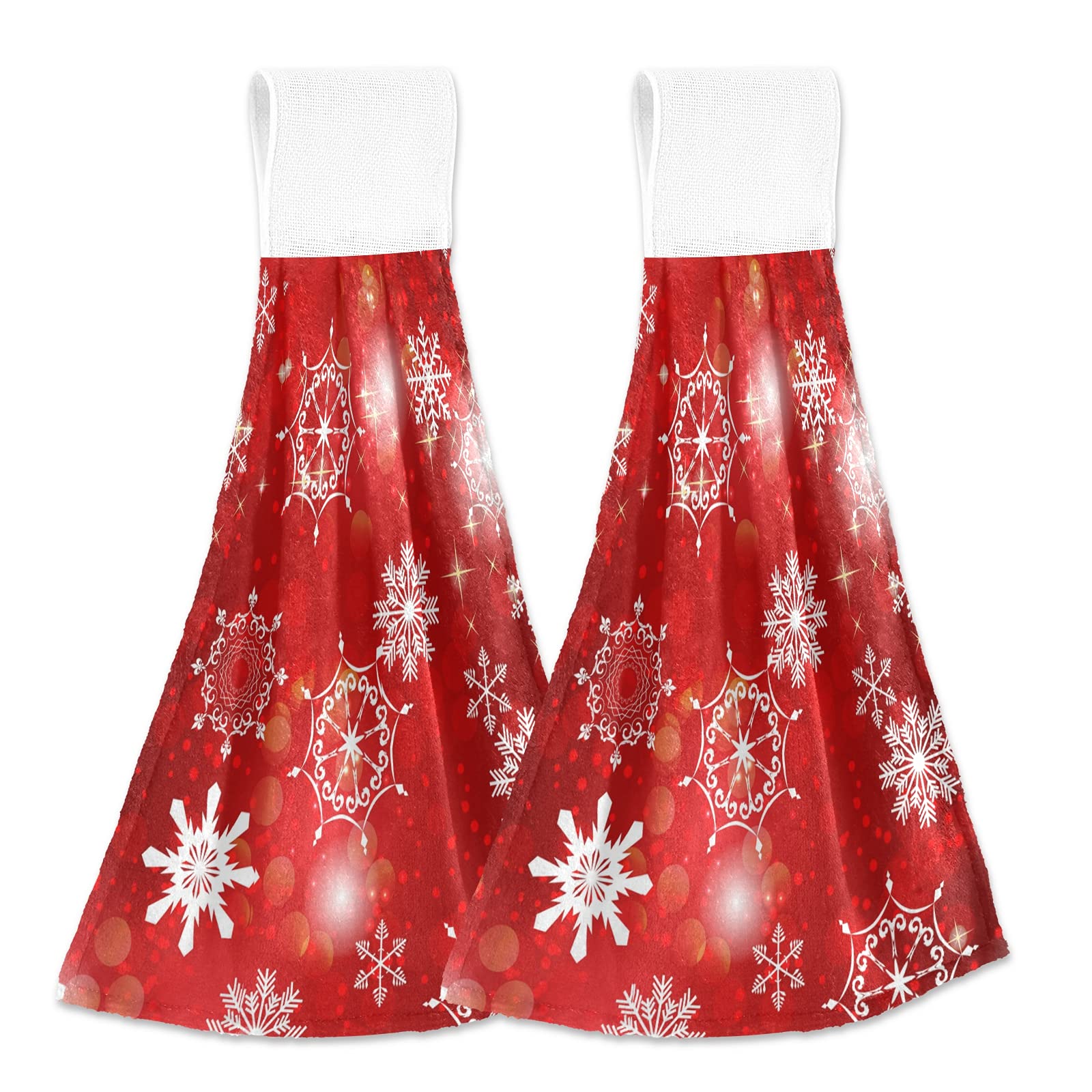 Christmas Winter Snowflakes Kitchen Hanging Towels Set of 2 - Soft Absorbent Snowflake Design Dish Cloths for Tea Bar, Bathroom & Laundry Room Decor - Perfect for Holiday Home Decor and Gift Giving