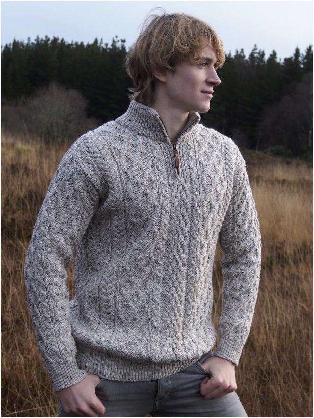 Men's Quarter Zip Aran Sweater - Soft Wool Pullover with 3 Color Options | Warm & Cozy for Outdoor Activities, Casual Wear & Layering