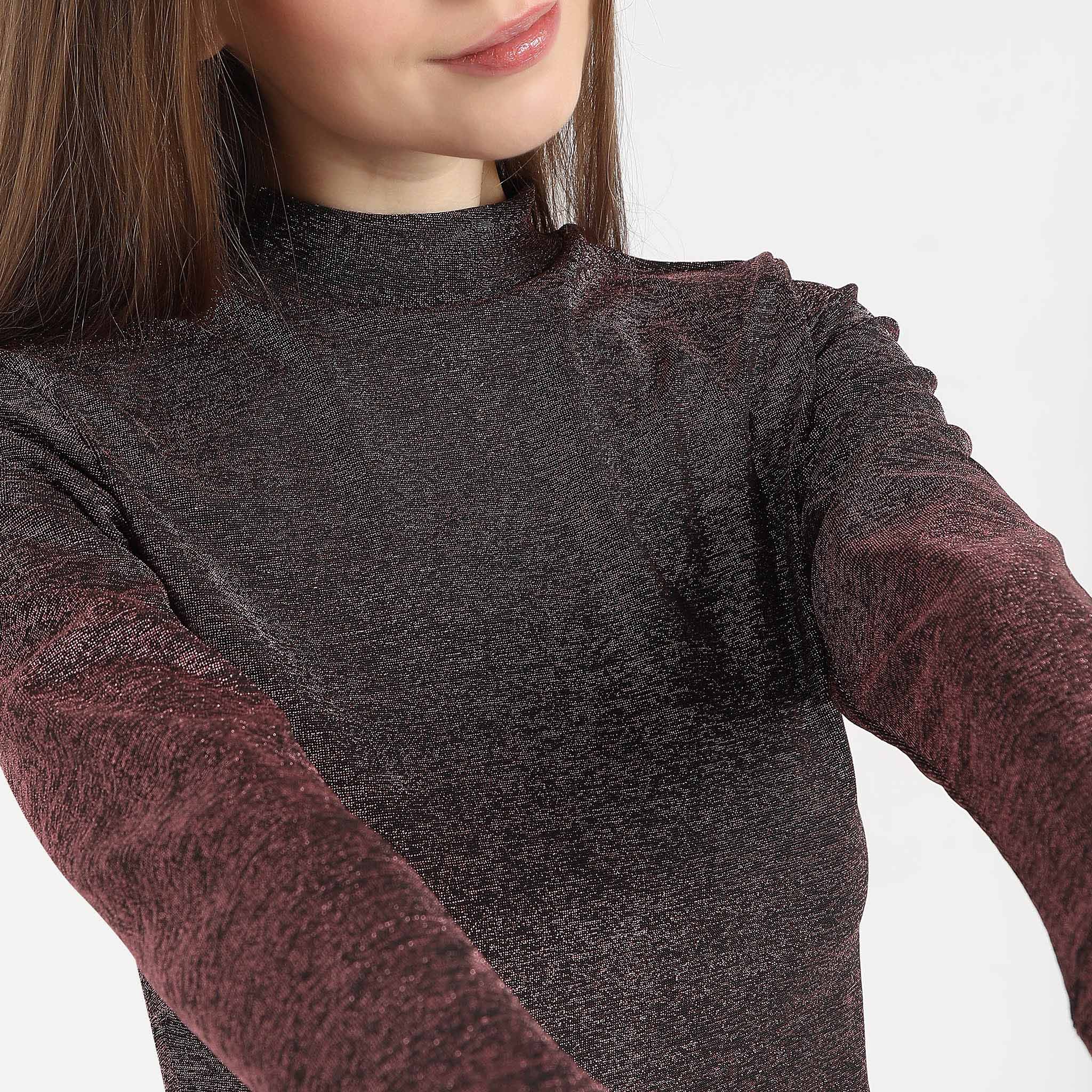 Mock Turtle Neck Full Sleeve Party Crop Top - Women's Fashion Tops for Night Out, Club Wear & Casual Outfits