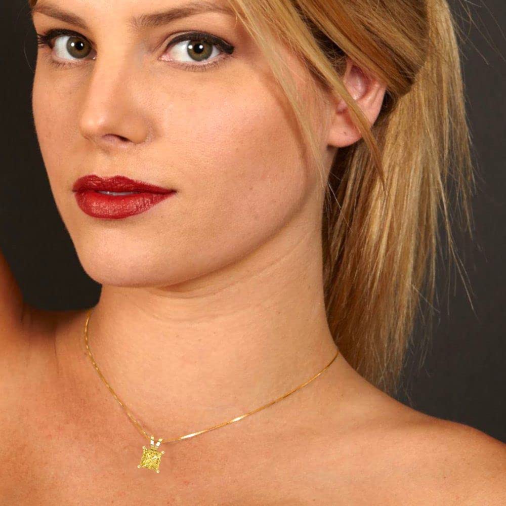 1.0ct Natural Yellow Citrine Princess Cut Pendant Necklace - 18K Gold Chain for Gifts & Parties
