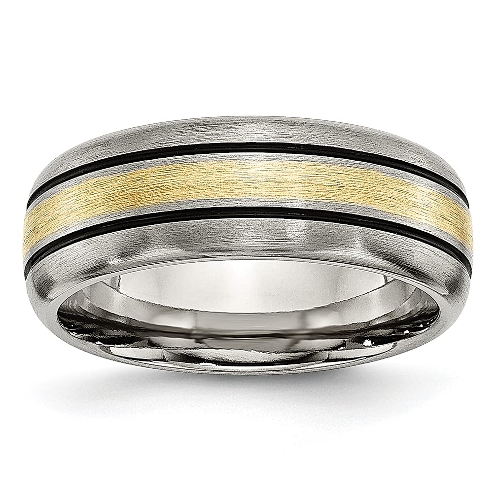 ICE CARATS 8mm Titanium Brushed 14k Gold Inlay Wedding Band for Women - Durable & Hypoallergenic Grooved Ring, Perfect as Anniversary Gift & Everyday Jewelry (Great for Work, Date Nights & Special Occasions)