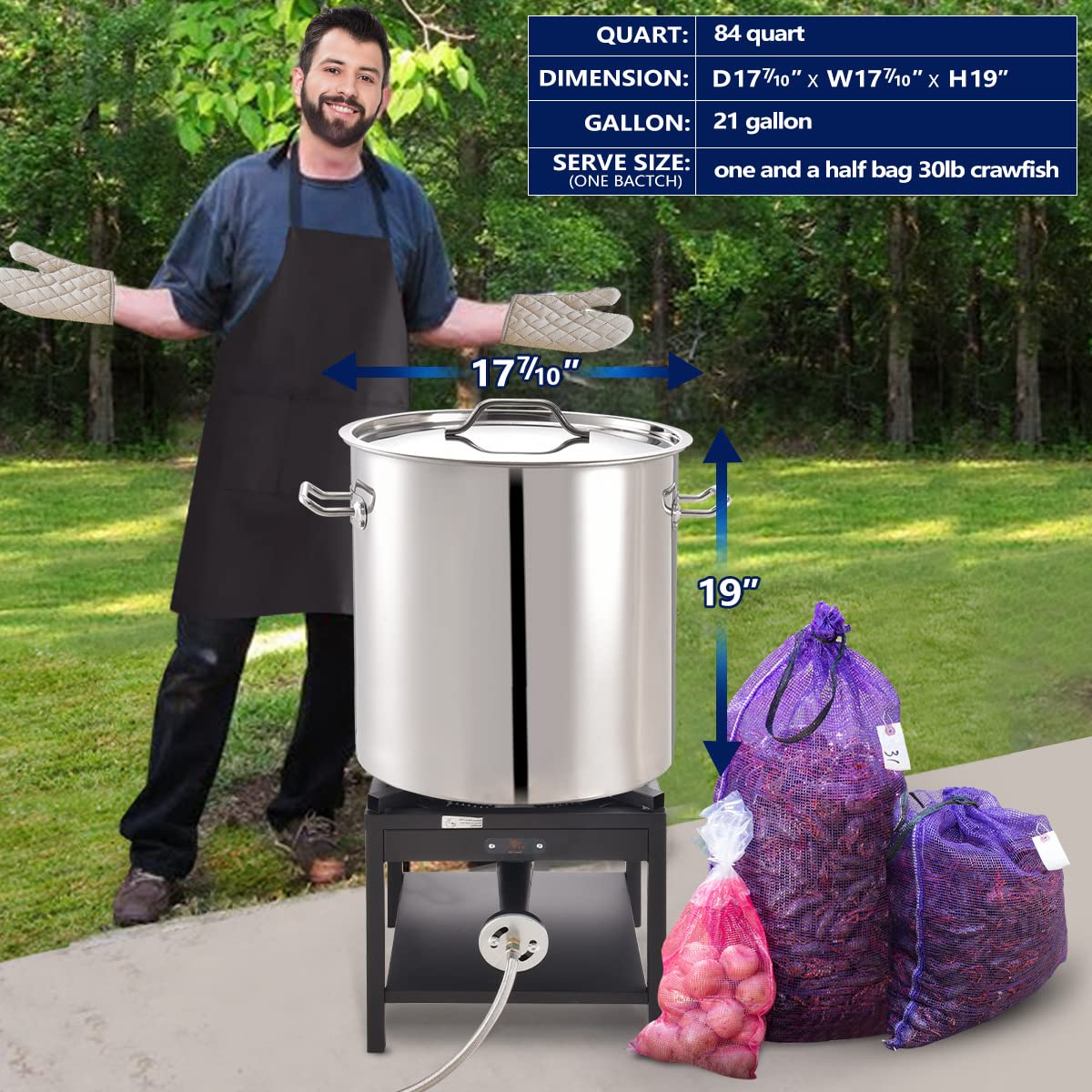 84-QT Stainless Steel Seafood Boiling Pot with Basket & Steamer Rack - Large Crawfish Crab Lobster Shrimp Cooker for Outdoor Cooking, Tamales Steamer (20 Gallon) - Perfect for Backyard Parties, Camping & Commercial Kitchens