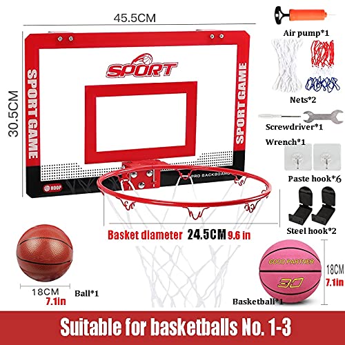 Mini Basketball Hoop Set for Kids - 17.9x12in Wall Mounted Indoor Basketball Game with 2 Balls & Accessories - Perfect for Home, Office, Kindergarten & Playroom Fun