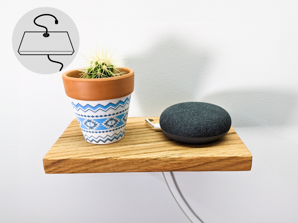 Oak Floating Shelf with Cord Hole - Modern Wood Wall Shelf for Home Decor, Books & Electronics - Perfect for Living Room, Bedroom & Office Organization