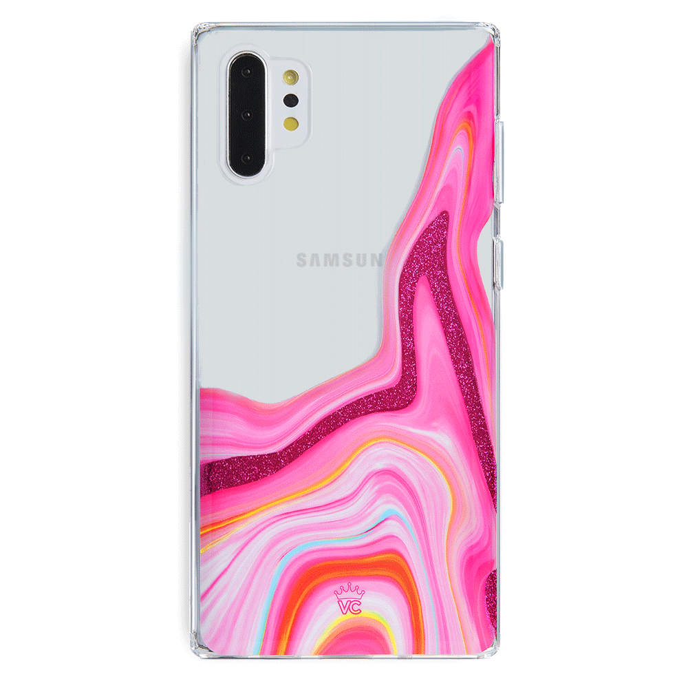 Pink Geode Glitter Samsung Phone Case - Protective Cover for Samsung Galaxy S21/S20/Note 20 - Sparkly Crystal Design for Women & Girls - Perfect Gift for Birthday, Christmas & Daily Use