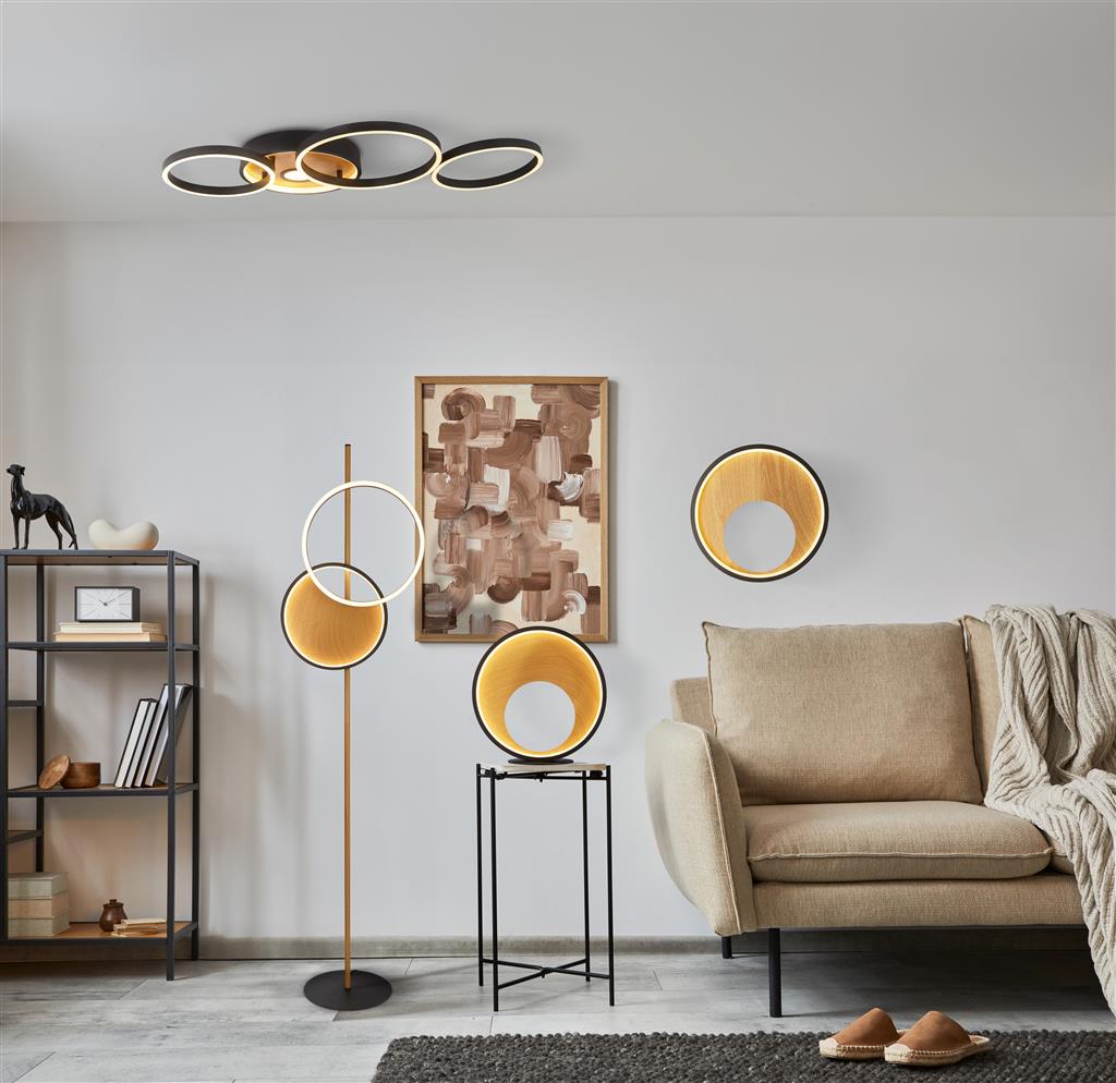 Modern Black Wood & Metal LED Floor Lamp with Adjustable Brightness - Perfect for Living Room, Bedroom, or Office Lighting