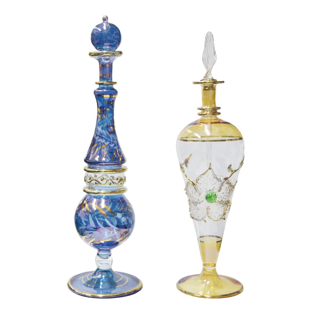 Handmade Egyptian Essential Oil Bottles Set of 2 - 24-25cm Aromatherapy Diffusers for Home Decor & Spiritual Wellness | Perfect for Yoga Studios, Meditation Spaces & Gift Giving