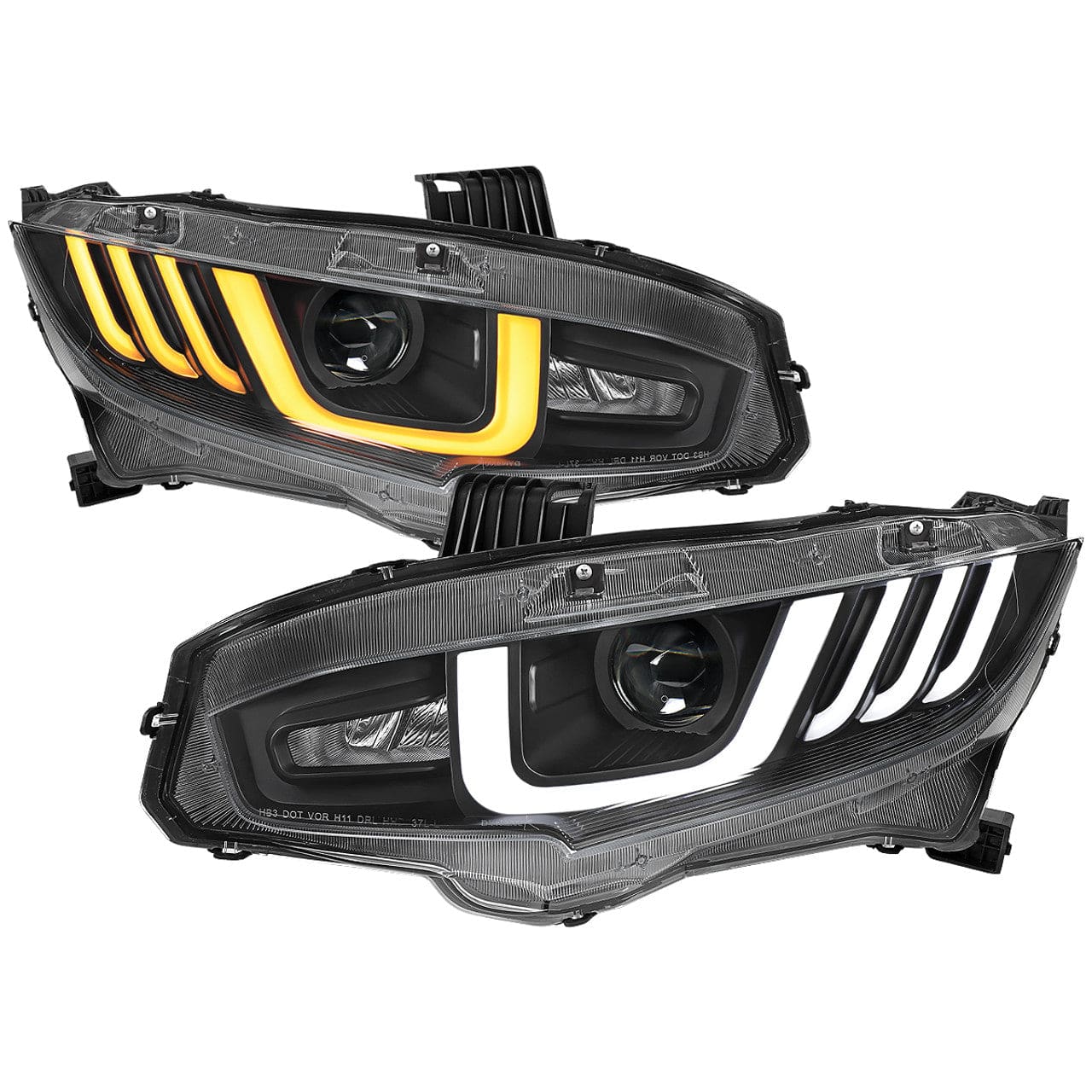 2016-2021 Honda Civic LED Projector Headlights with Switchback Sequential Turn Signal - Matte Black Housing & Clear Lens - Upgrade Your Night Driving Safety