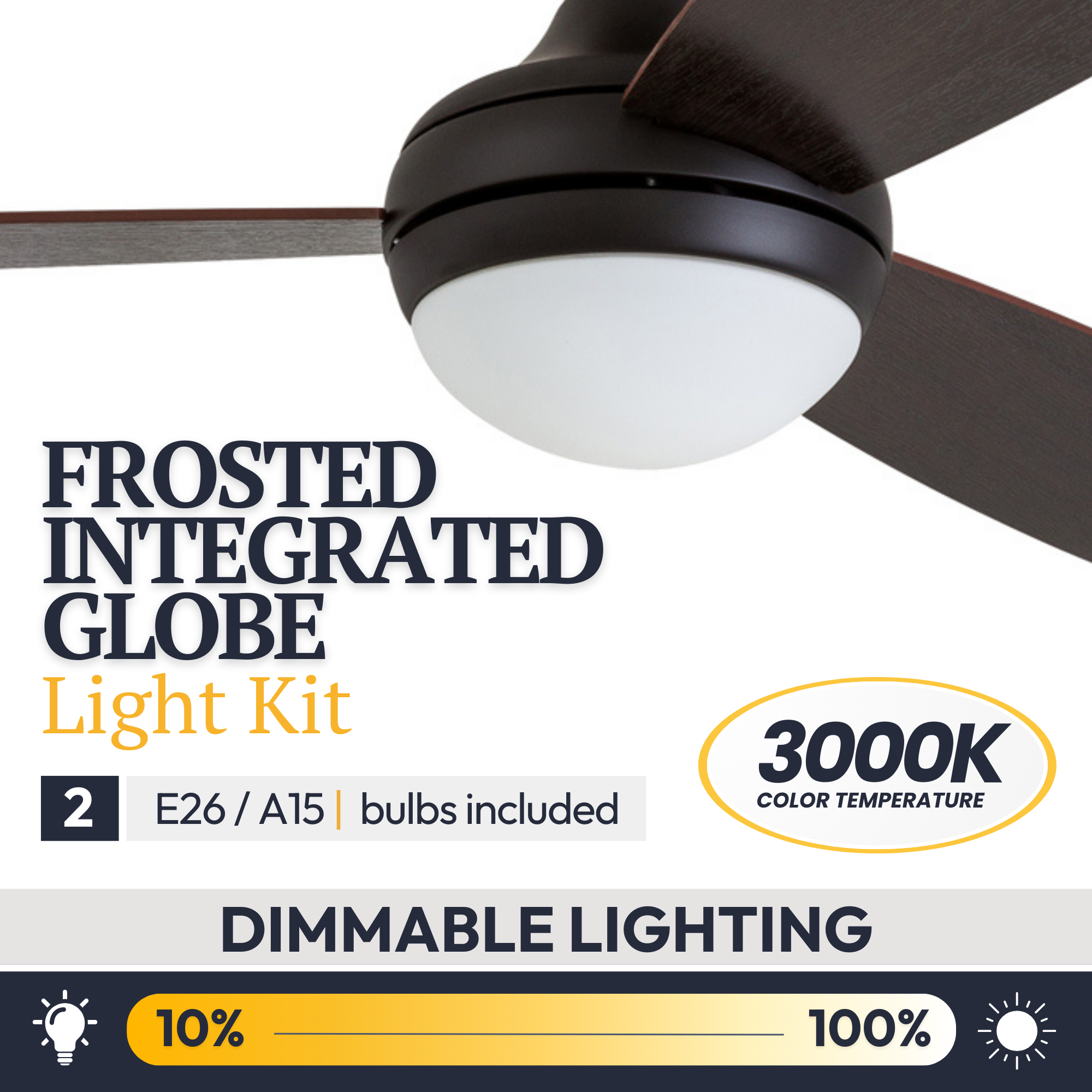 52 Inch Remote Control Ceiling Fan with Light - Espresso Brown Finish - Perfect for Living Room, Bedroom, and Office Spaces