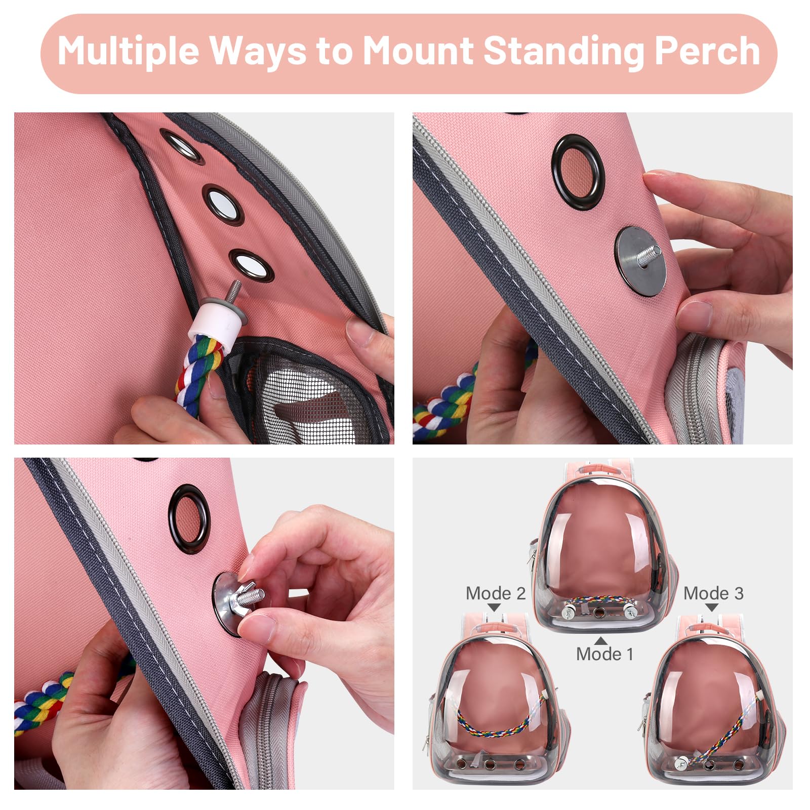 **Bird Travel Backpack Carrier for Small & Medium Birds – Clear Bubble Window, Stainless Steel Tray, Food Bowl & Perch – Perfect for Parakeets, Budgies & Cockatiels – Ideal for Travel, Vet Visits & Outdoor Adventures (Pink)**