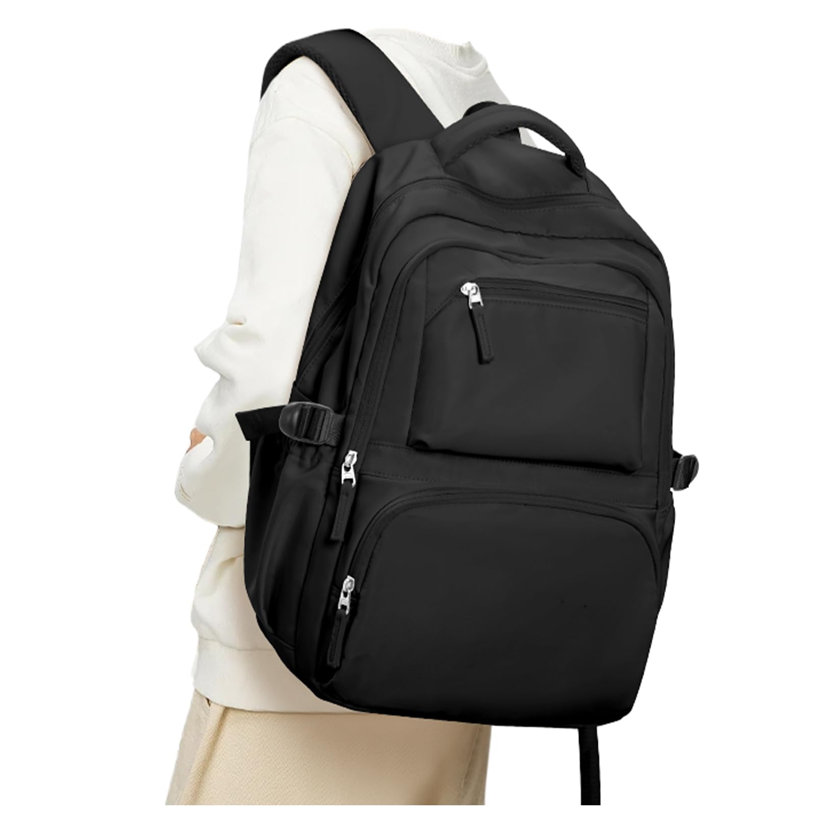 Stylish Black Backpack for Women & Men - Durable School Backpack with Laptop Compartment (15.6 Inch), Gym & Travel Backpack for College Students - Perfect for School, Work, Commuting & Outdoor Adventures